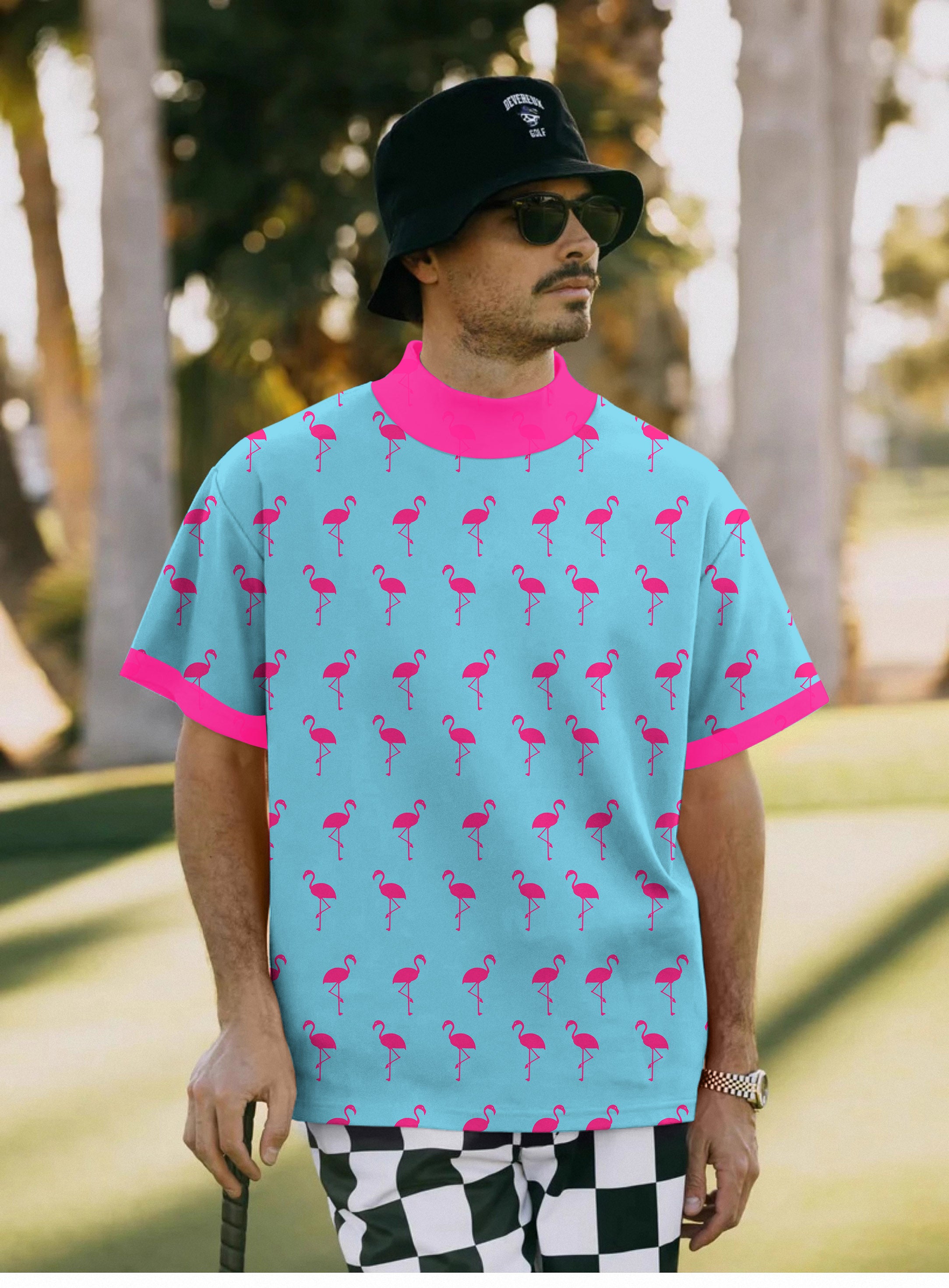 Men's flamingo Pullover High neck Long/Short sleeve T-Shirt