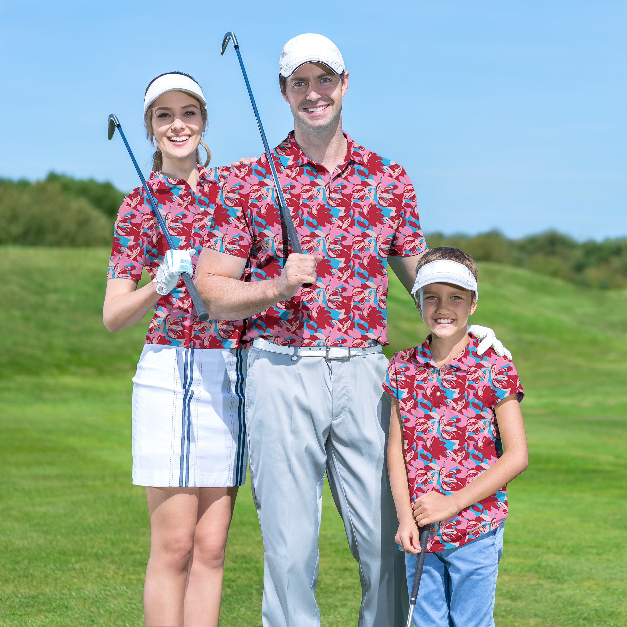 Golf Polo Family set Oil painting of flowers