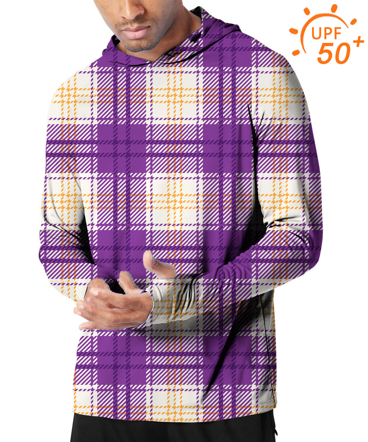 Men's Outdoor Halloween purple and yellow grid pattern Golf Sun Protection Loose Fit hoodies