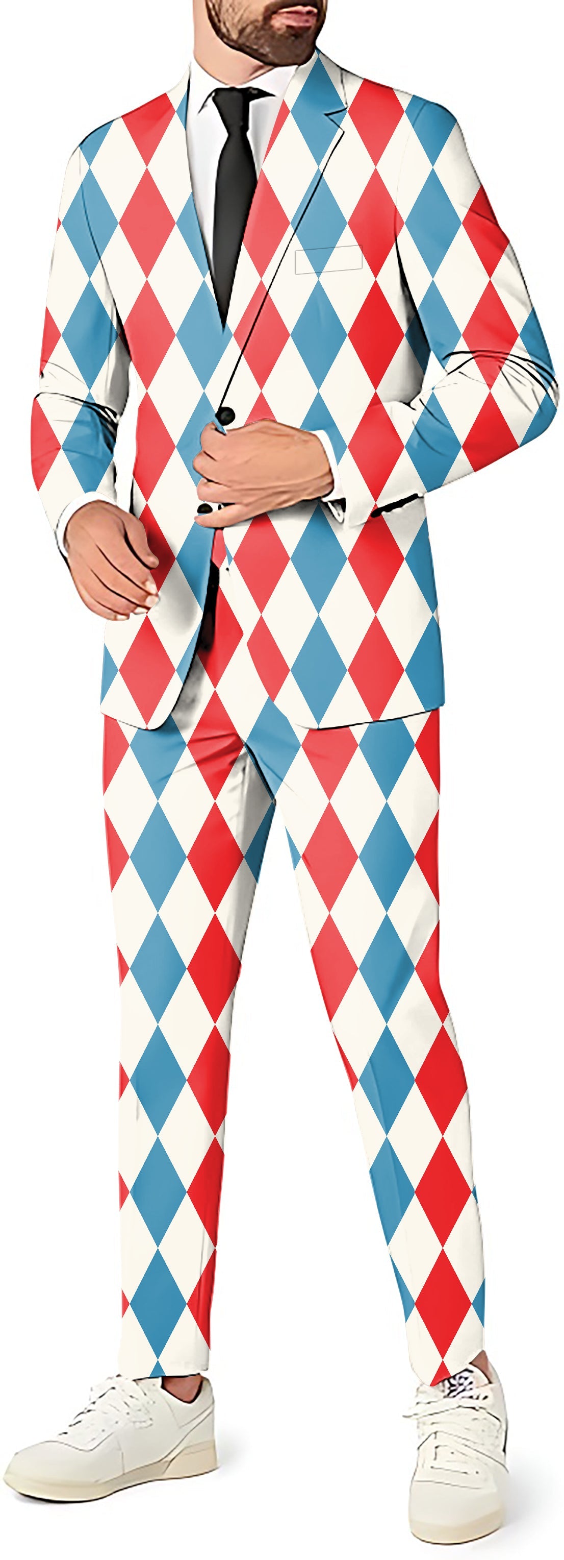Men's party costume geometric checkerboard argyle blazer pants and vest set