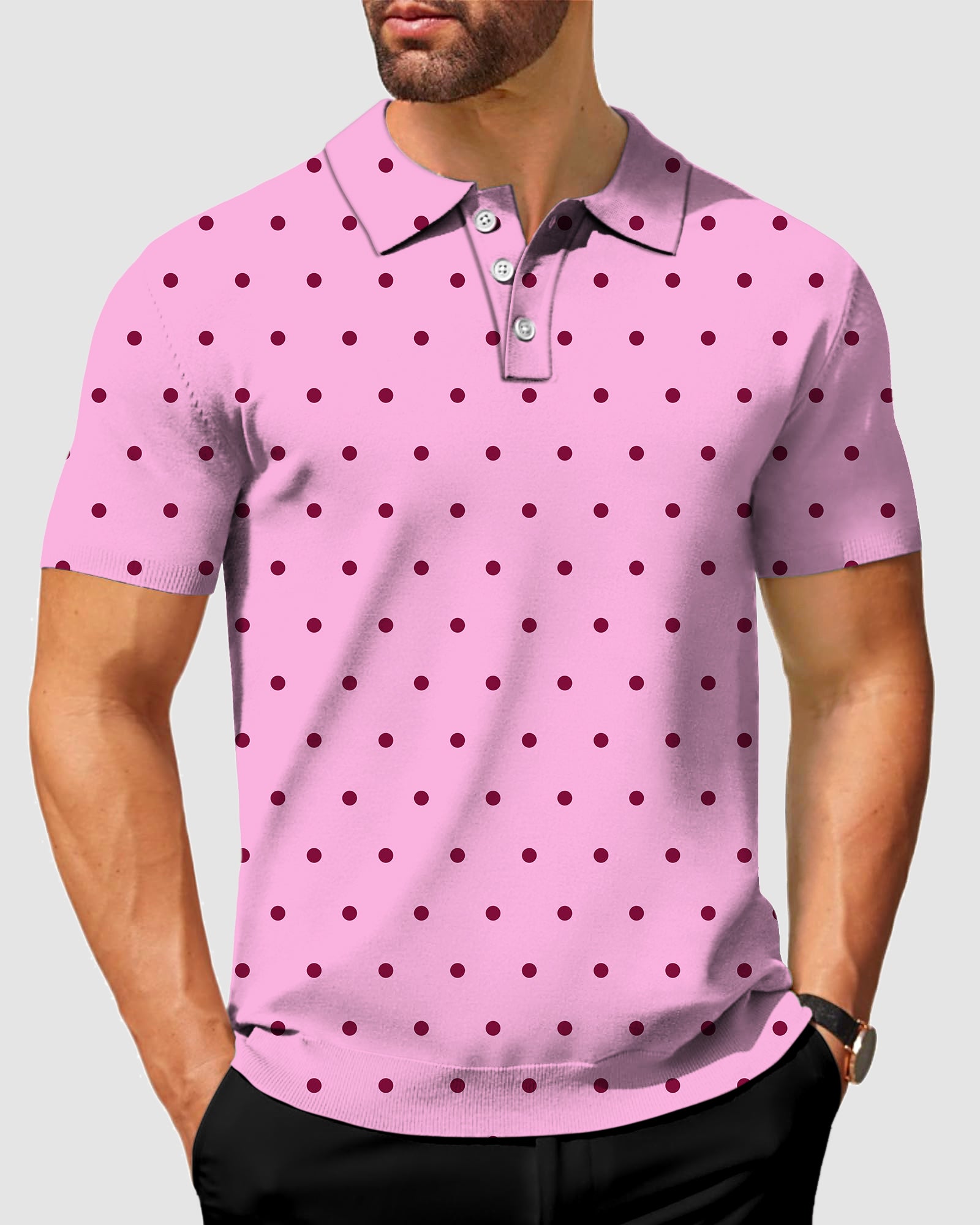 Men's Pink Polka Dots Polo