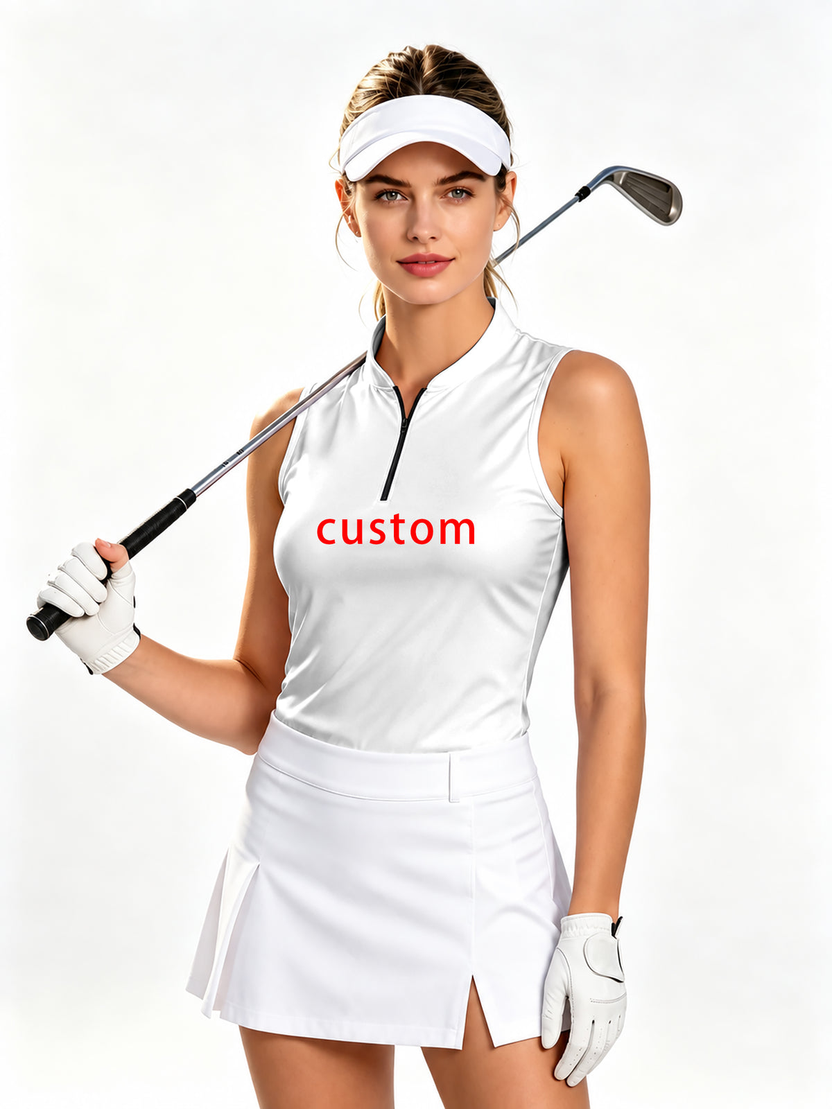 Custom Own Logo Women's Quarter Zip Mock Neck Sleeveless Golf Athletic Blouse