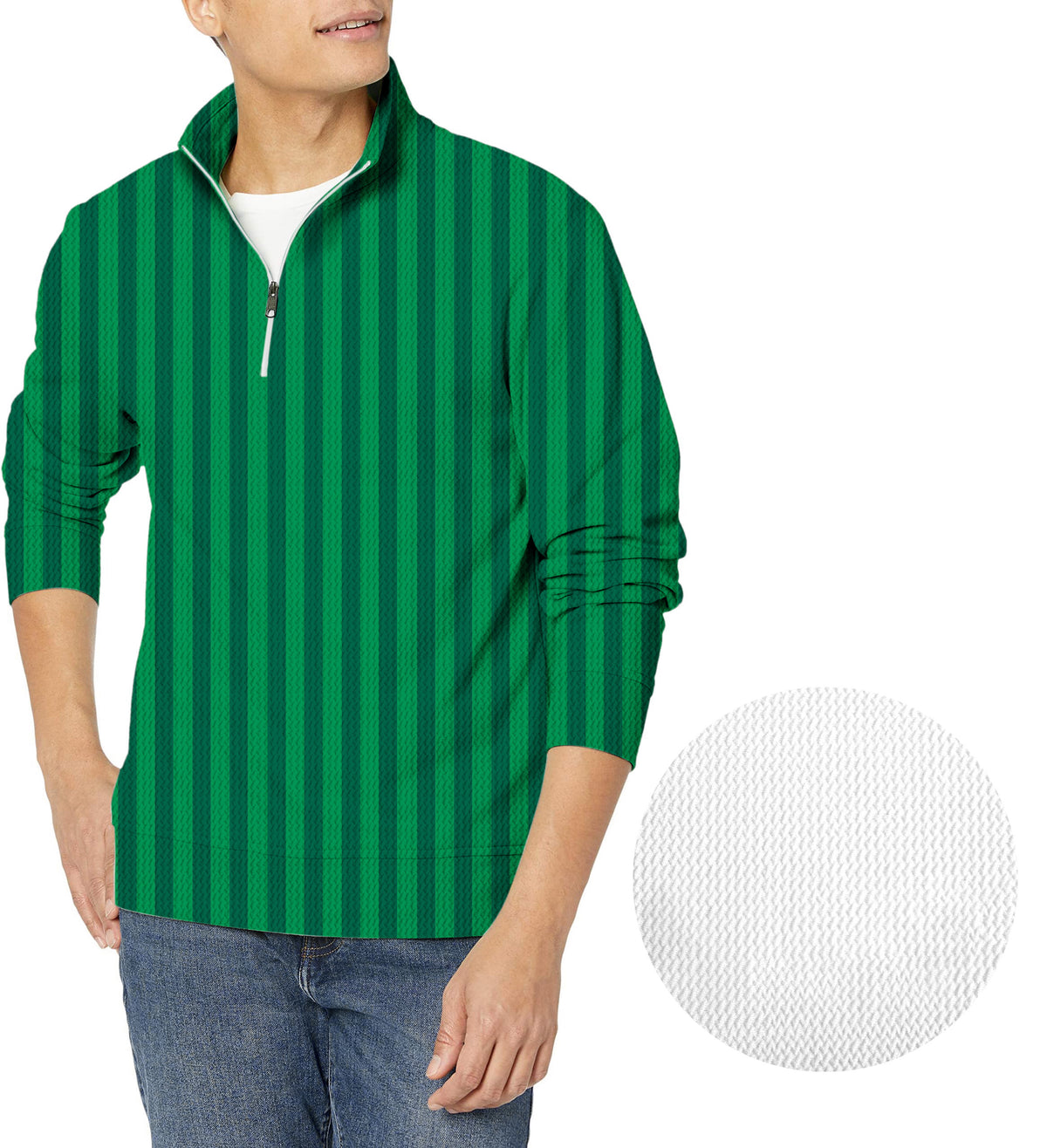 Vertical stripes on a watermelon Men's Golf Waffle Zipper Pullover