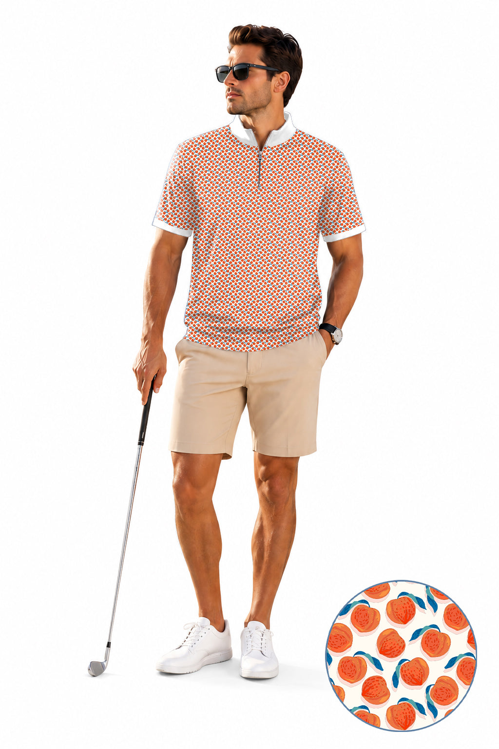 Men's Short Sleeve Quarter Zip Golf Pullover momo peach