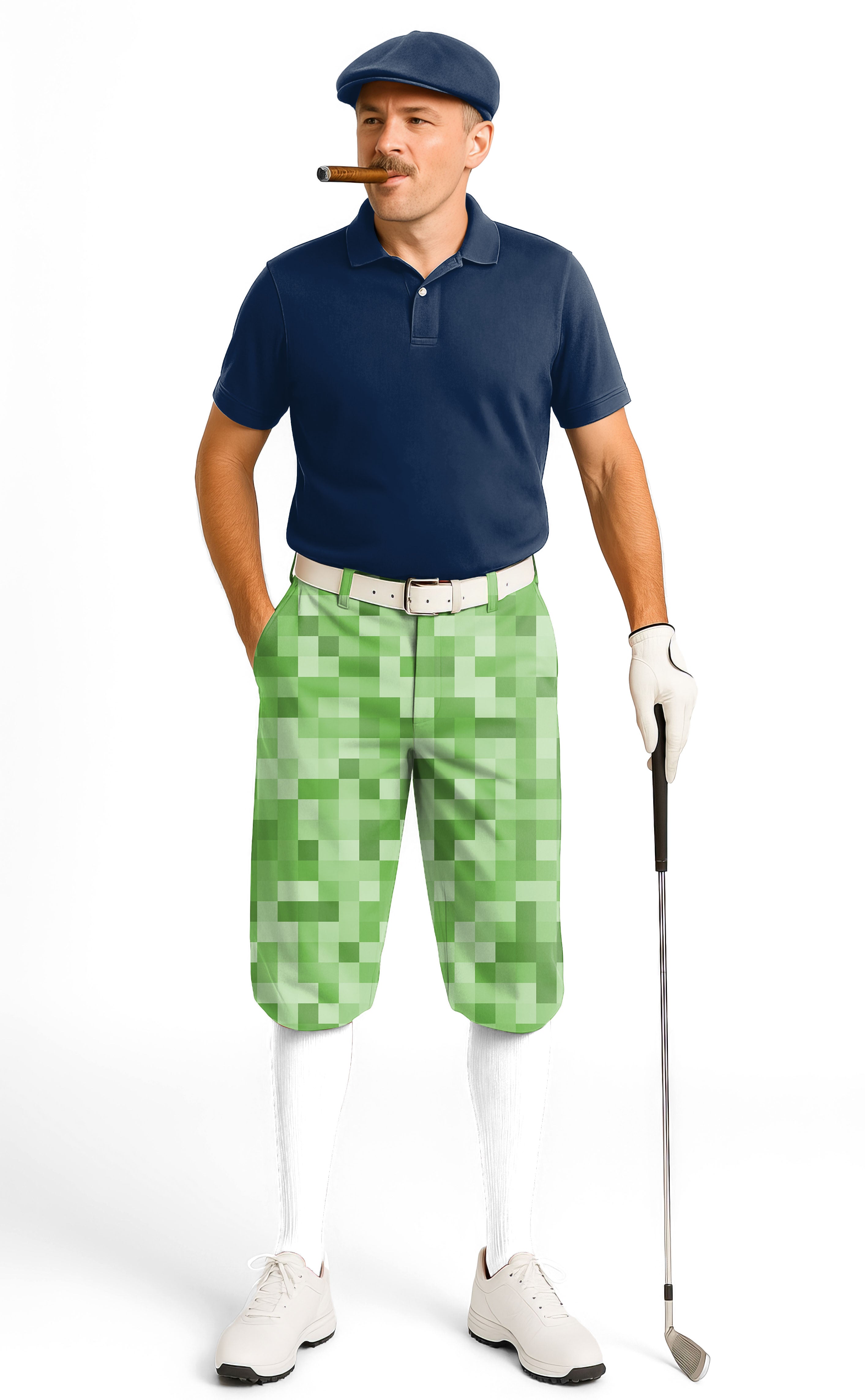 Light Green Pixel Big Men's Golf Knickers Pants with snug ankle cuffs and breathable fabric