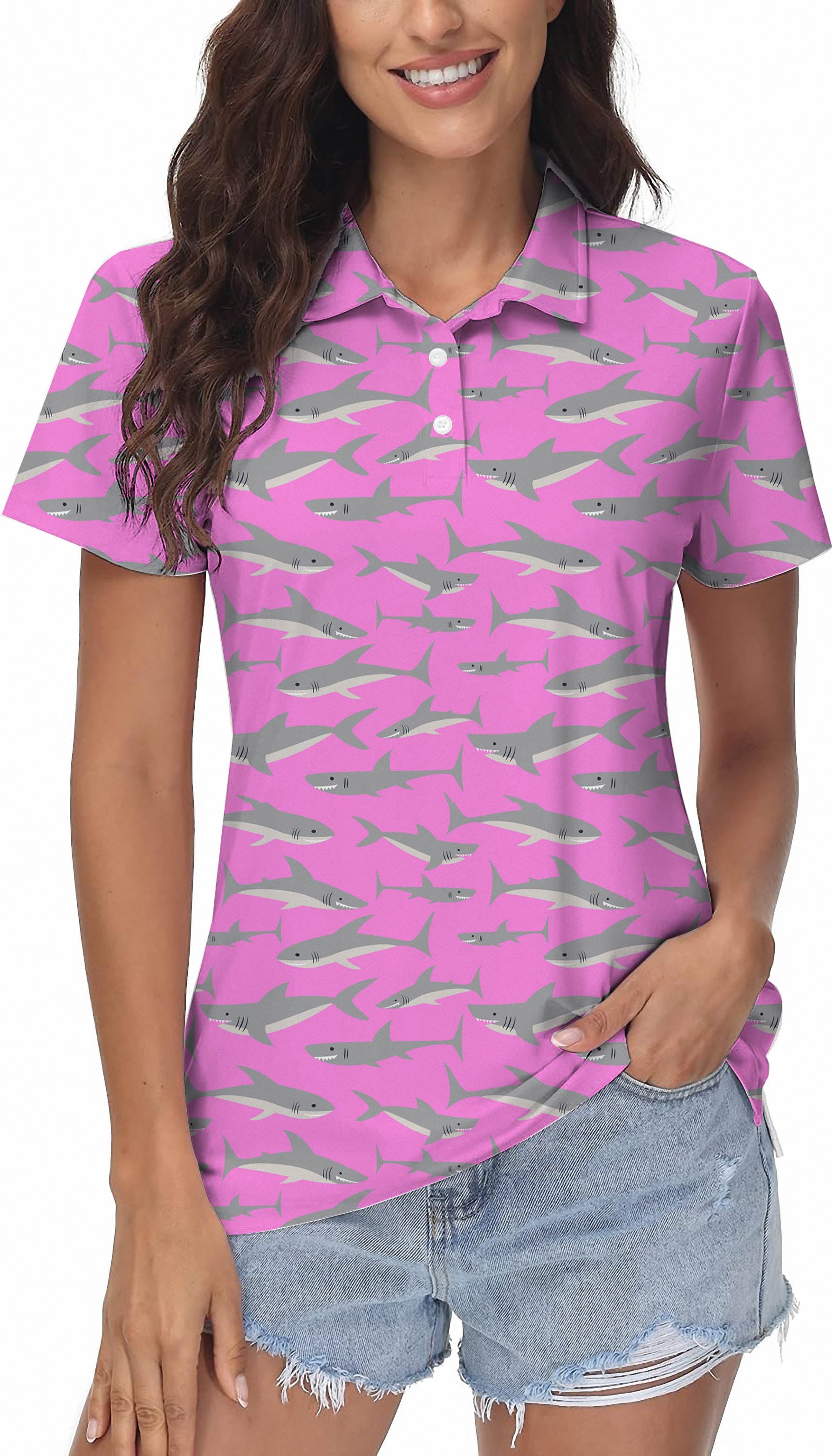Women's Pink Sharks Golf Polo
