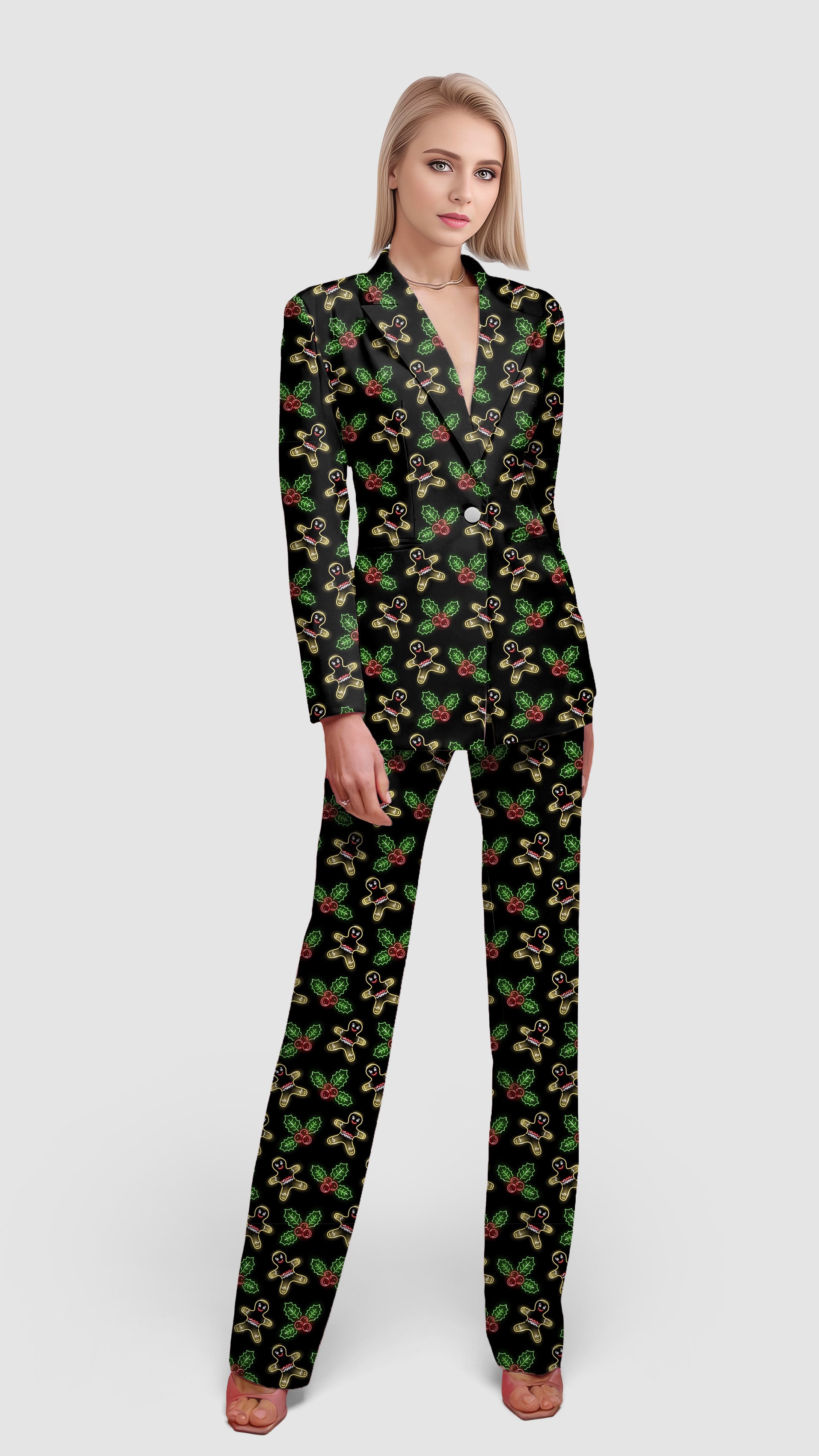 Neon Gingerbread Man-Women's Blazer Casual Work Office Blazer Suit set
