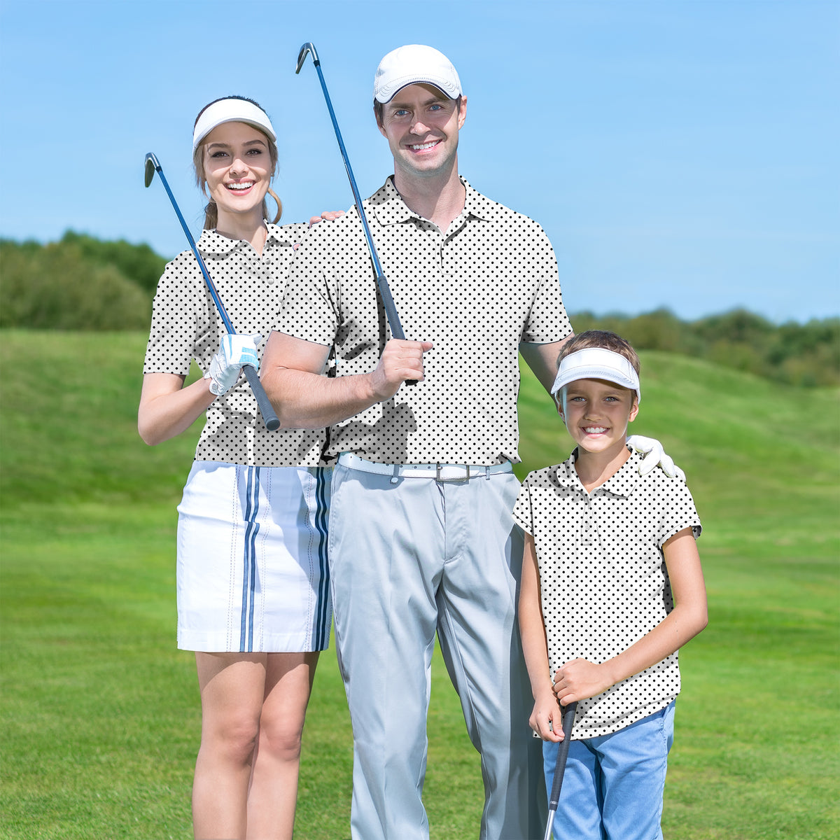 Family Black polka dots white background set Golf Championship Trophy tournament