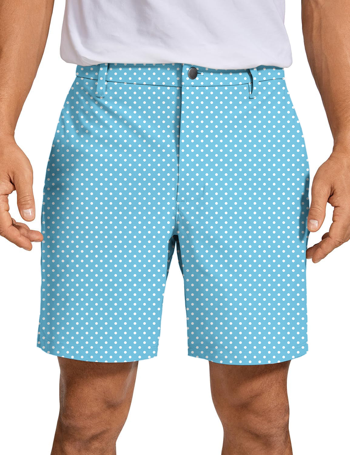 Men's white polka dots blue background Golf Shorts