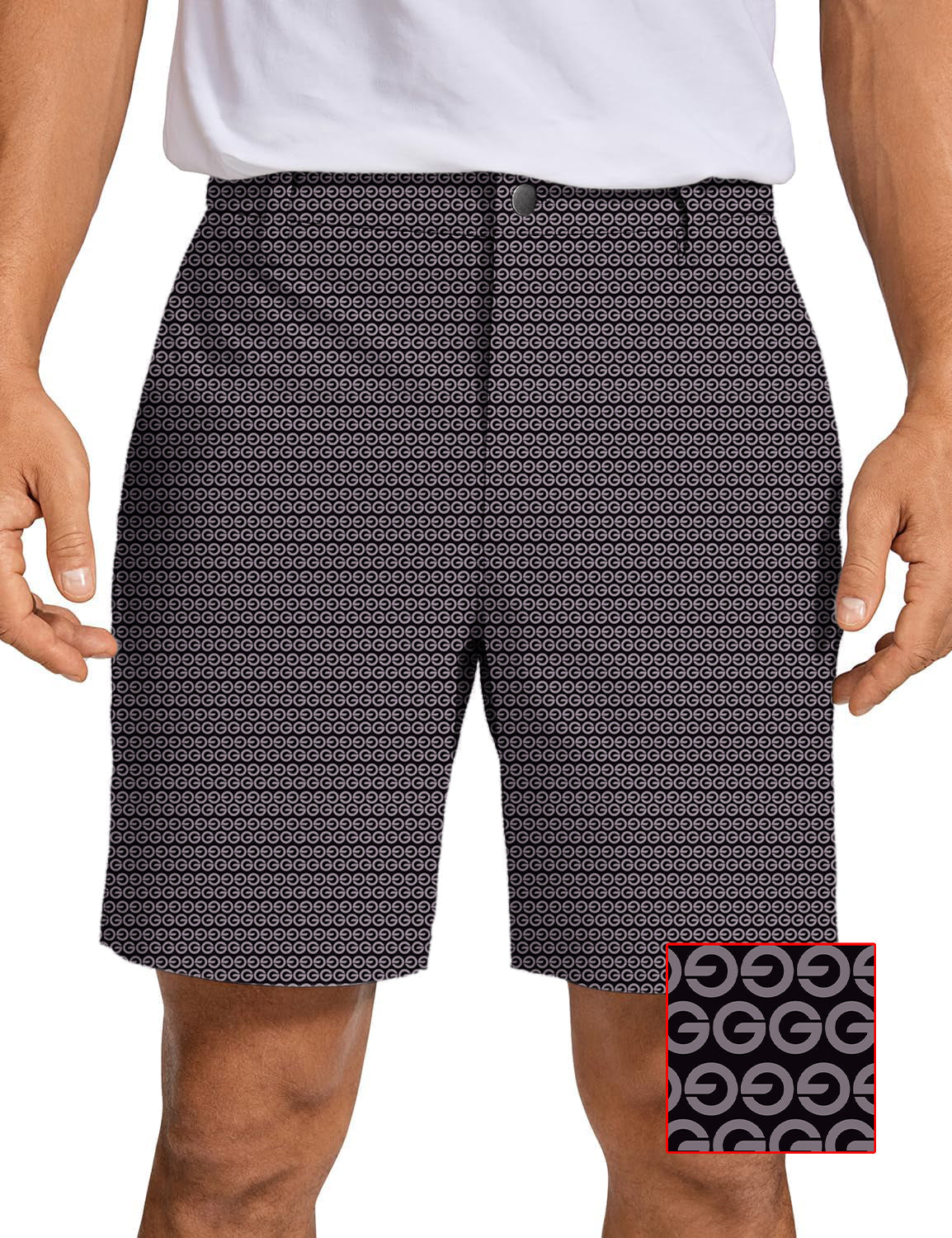Men's brown G golf shorts with personalized pattern, quick dry, lightweight and wrinkle-free fabric