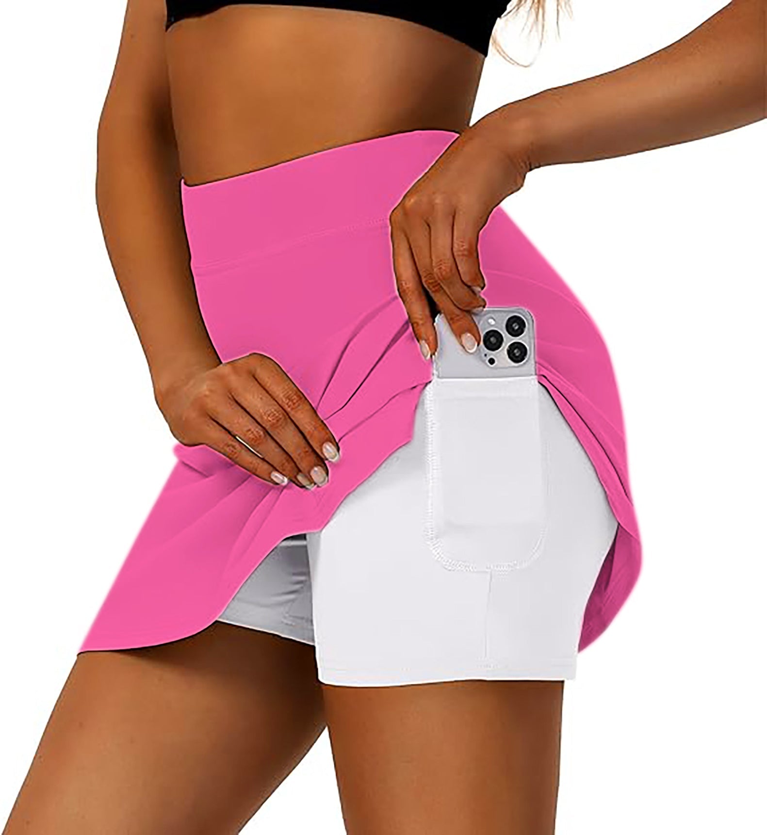 pure fuchsia women's athletic golf skort with pocket phone holder and flared skirt design