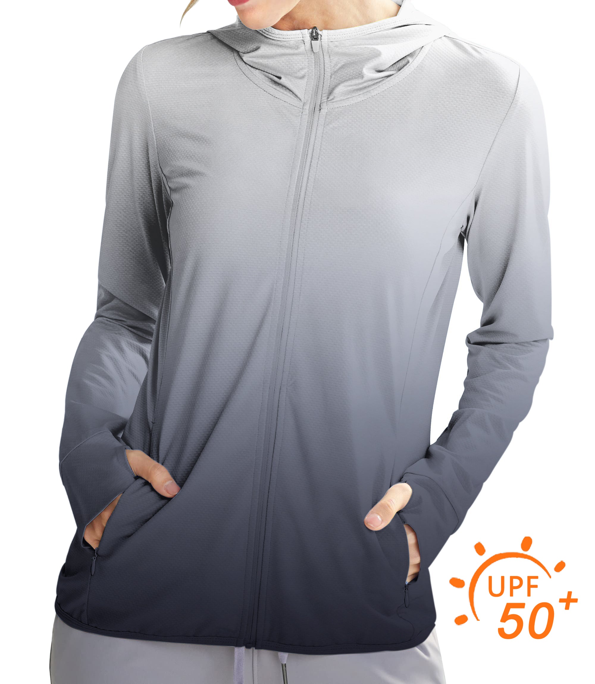 Women's Outdoor Black And White Gradient Golf Sun Protection Slim Fit zip hoodies