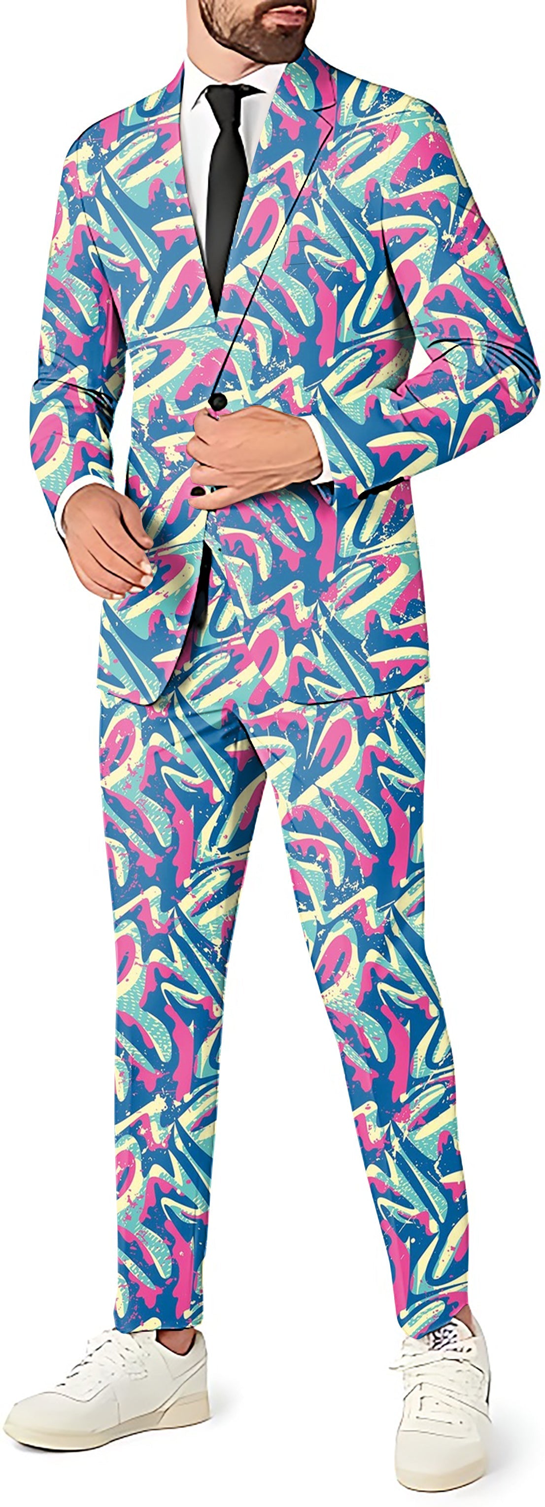 Brilliant Life men's party costume 3-piece suit with colorful abstract blazer, pants, and vest