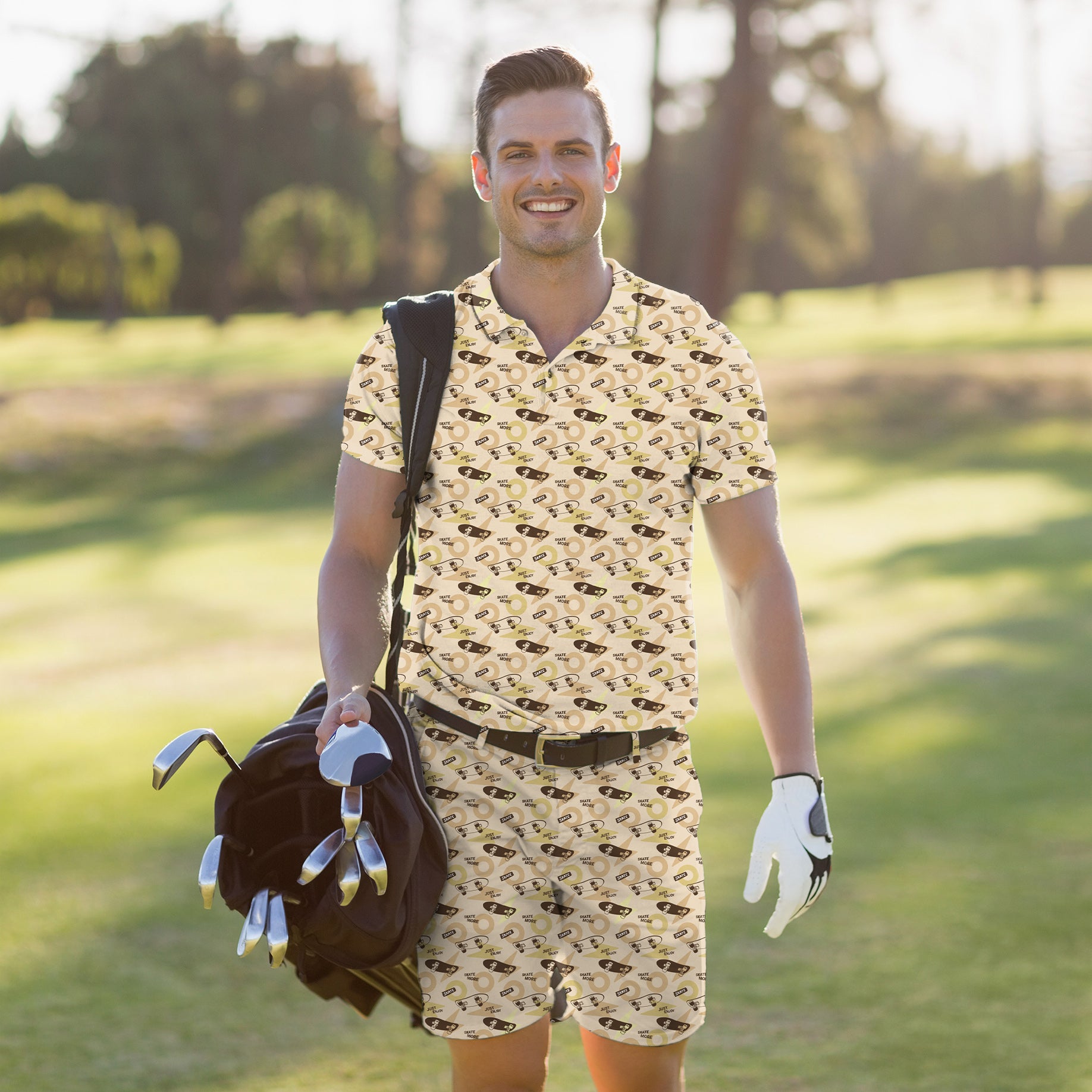 Men's Golf Set Polo+Shorts Khaki Skate More