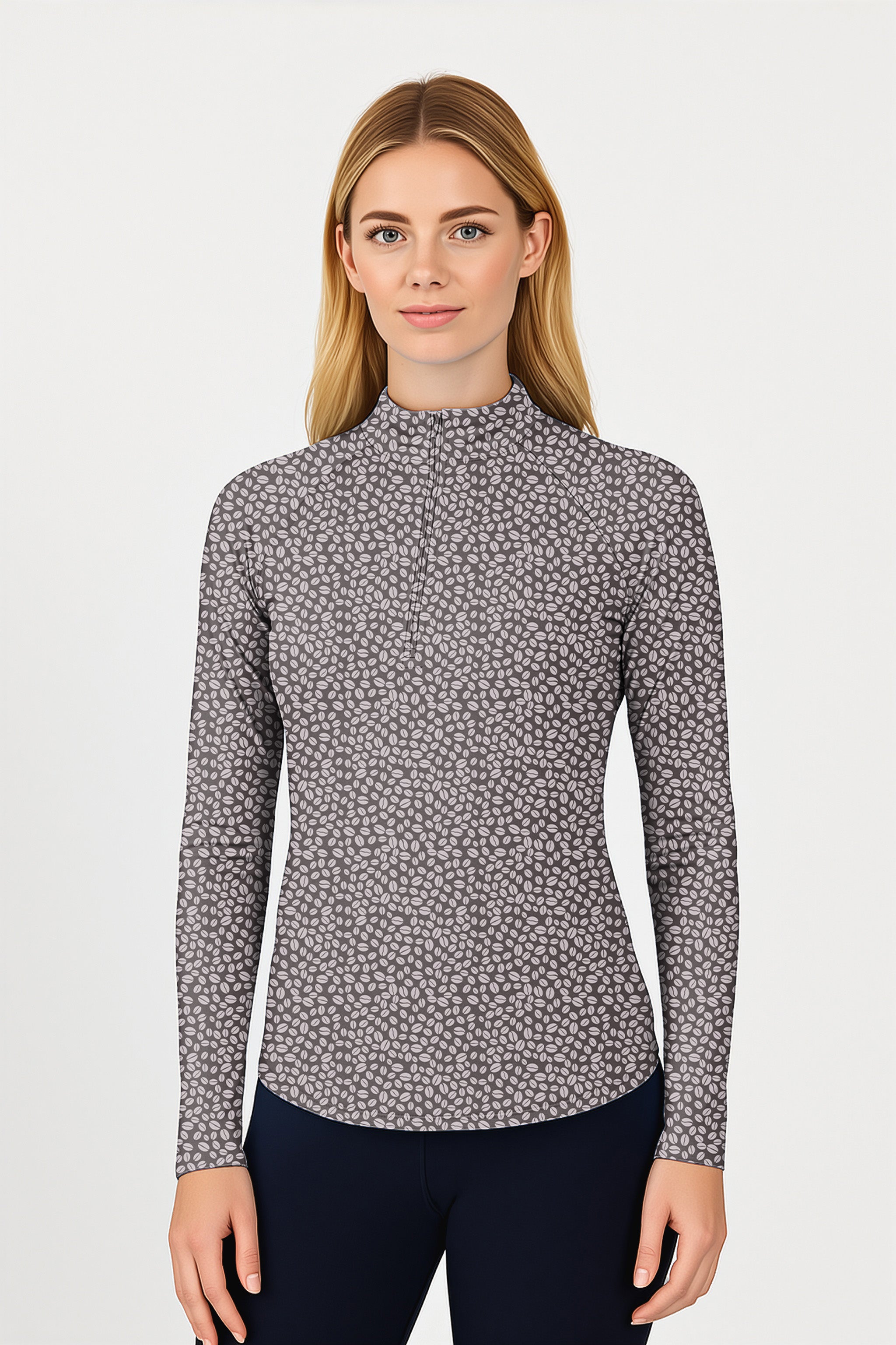 Anchor Women's Golf active 3/4 zip top with long sleeves in coffee bean print, lightweight and sun-protective.