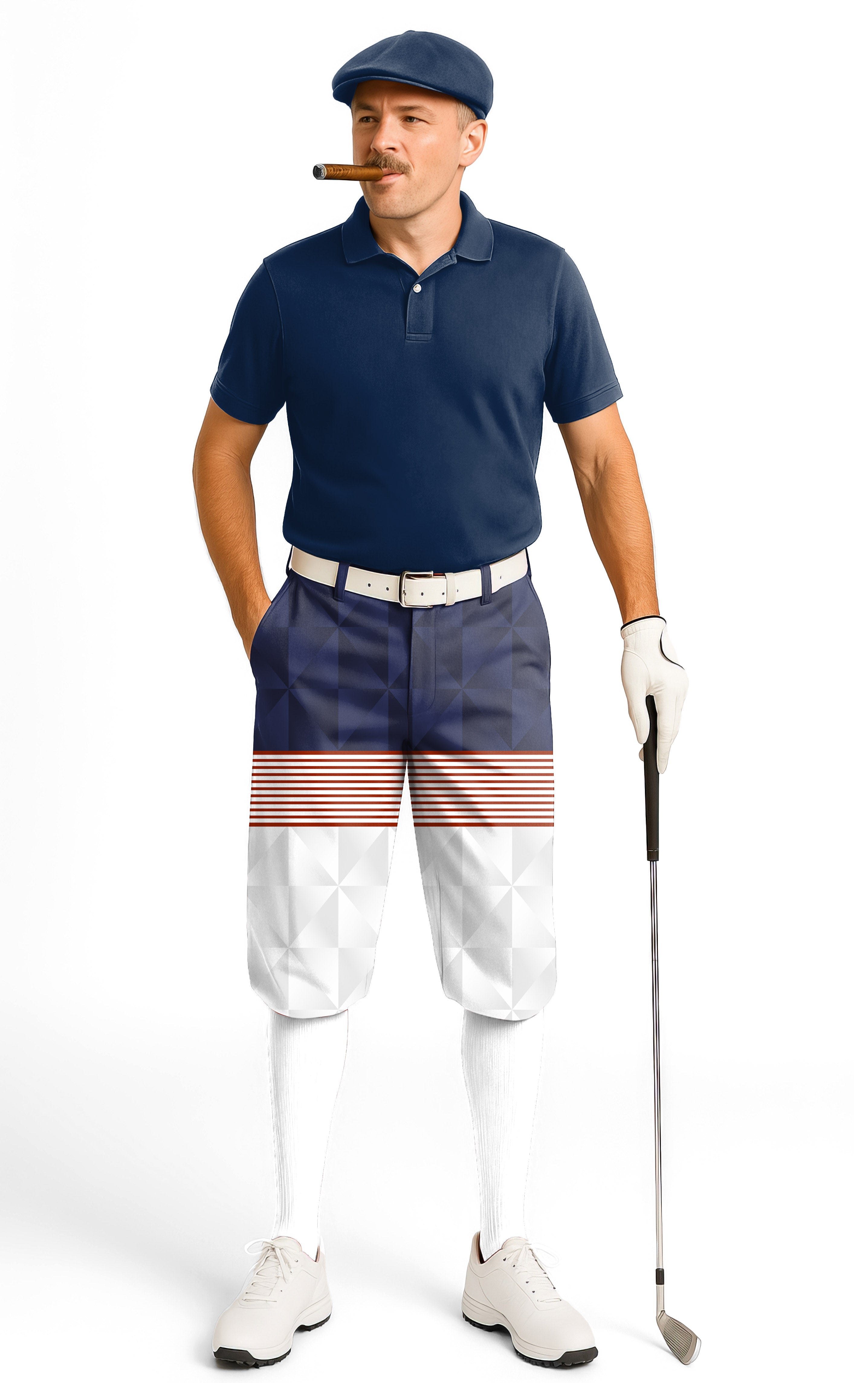 Men's golf knickers with stripe splicing custom sport design, breathable and wrinkle-resistant fabric, adjustable velcro waist