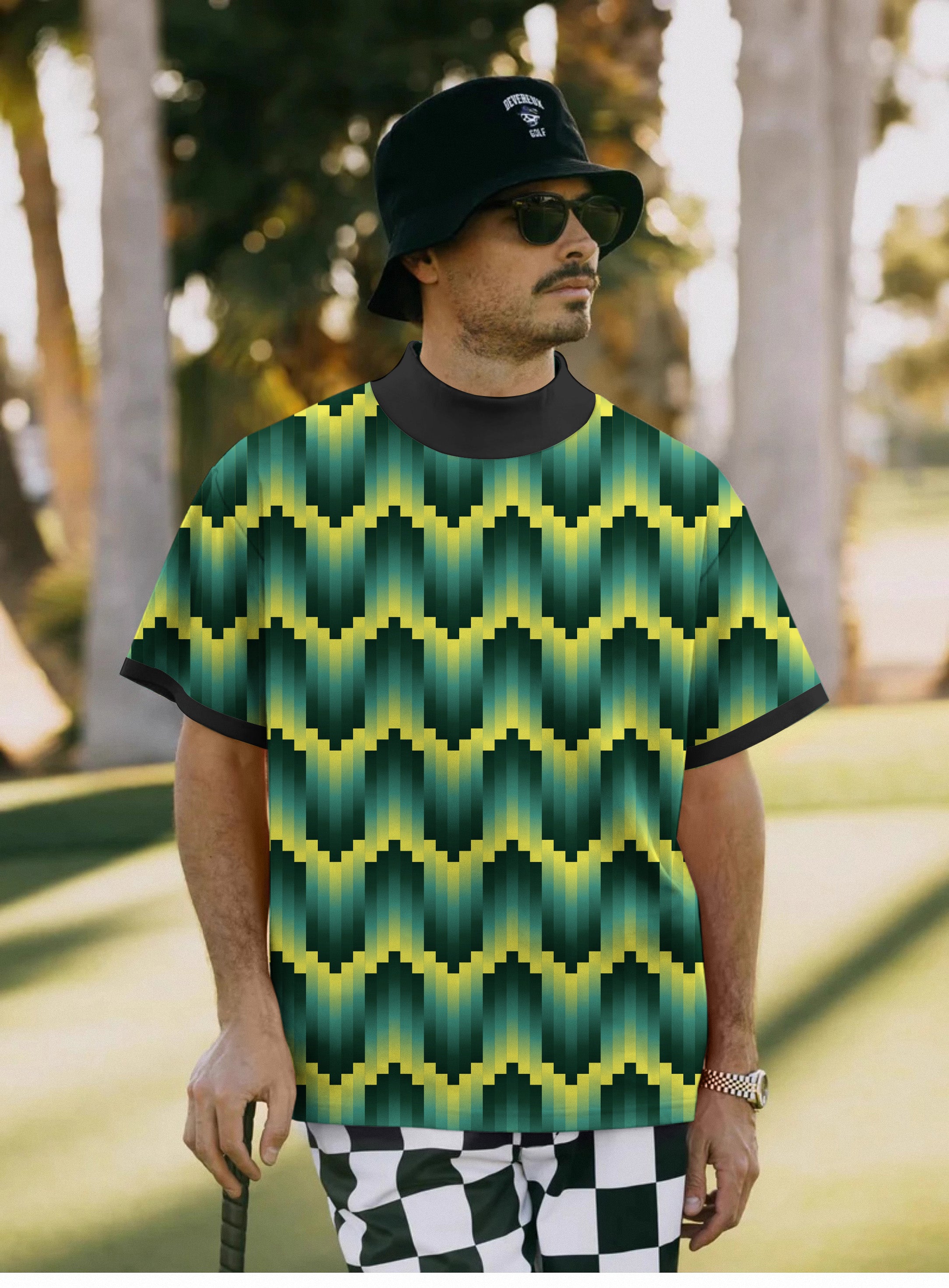 Men's Green Ripples Custom Sport Team Competition Uniforms Pullover High neck Long/Short sleeve T-Shirt