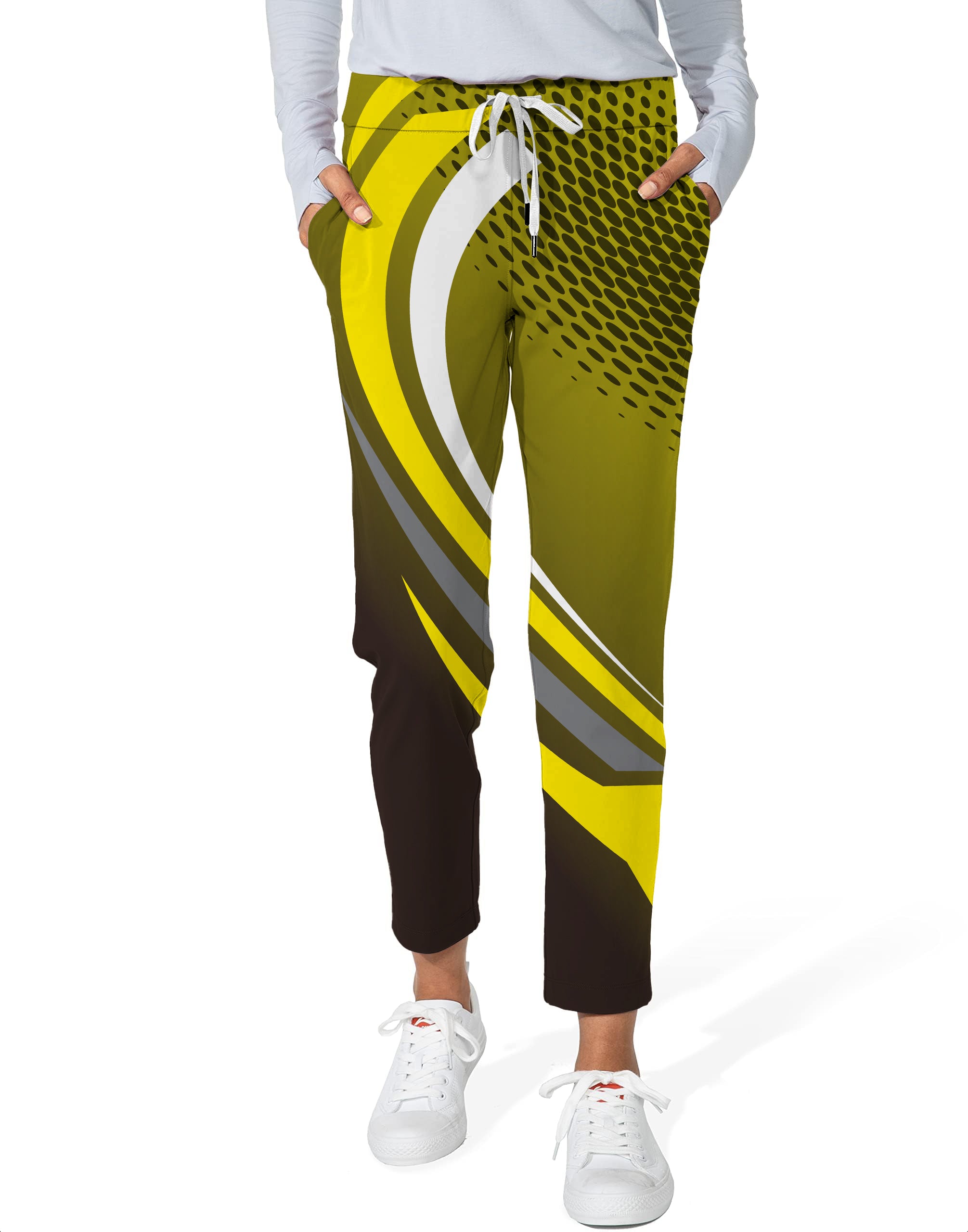 Yellow Black Custom Sport Team Competition Uniforms Women's 7/8 Stretch Ankle Golf Pants