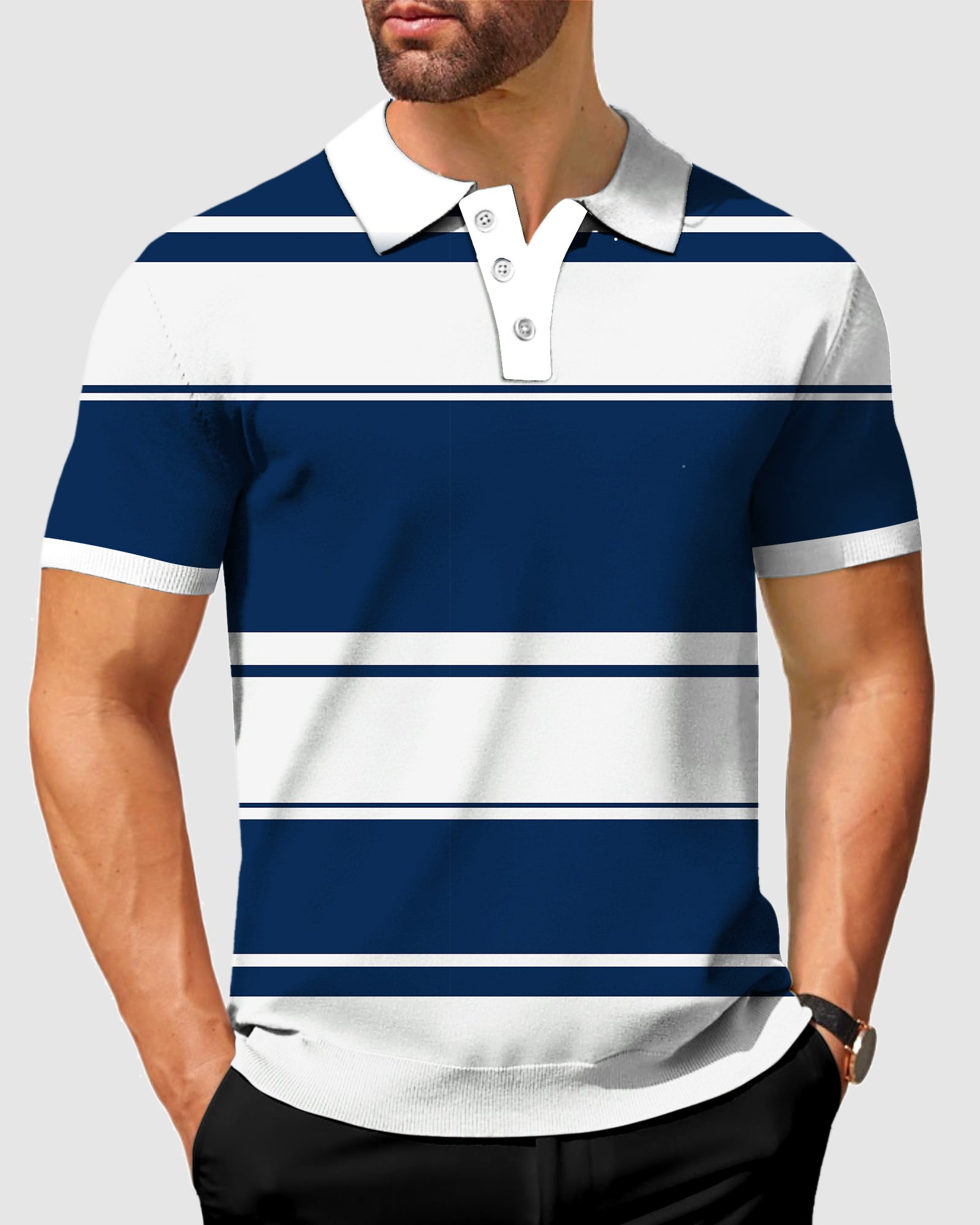 Men's Thick Horizontal Stripes-Stripe Series Polo