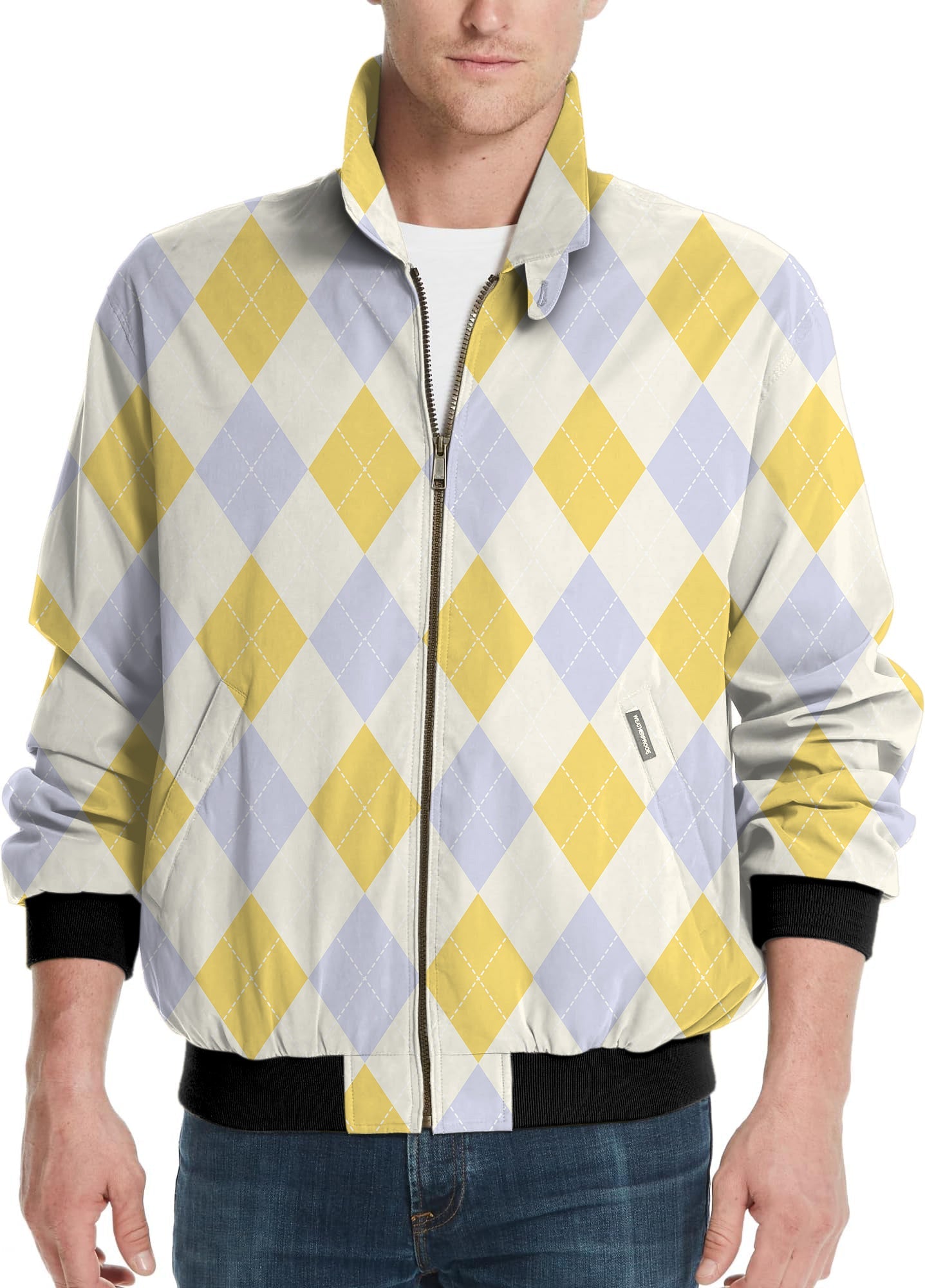 Men's Golf Yollow Argyle Pattern Windbreaker Light Jacket with Customizable Logo and Team Name