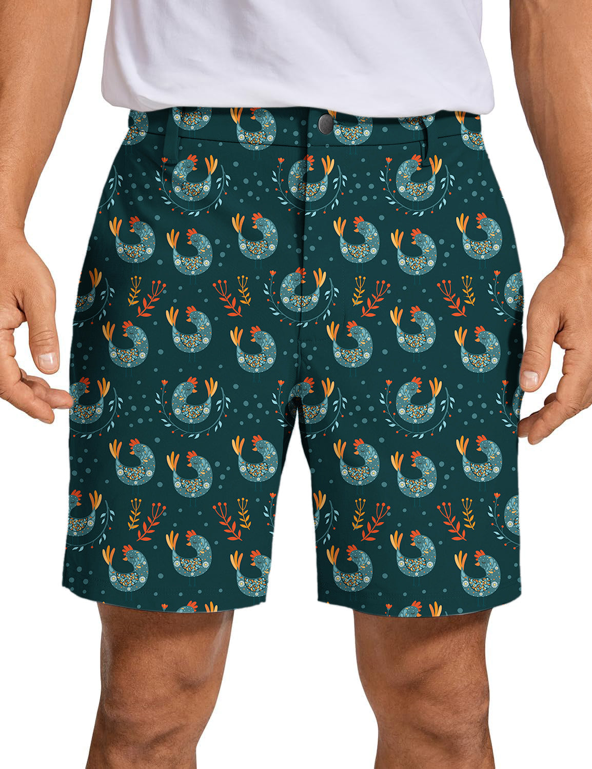 Men's Funny Cute Floral Folk Bird Golf Shorts