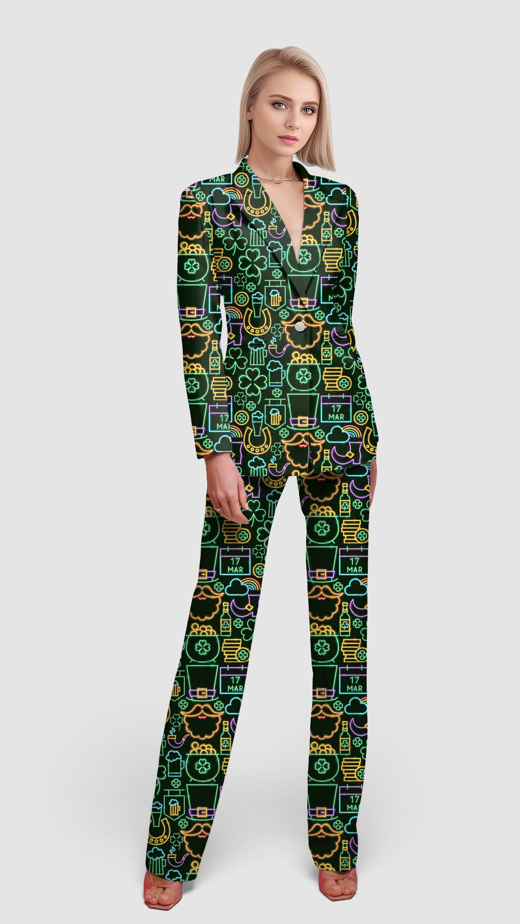 Neon Saint Pattys Party-Women's Blazer Casual Work Office Blazer Suit set