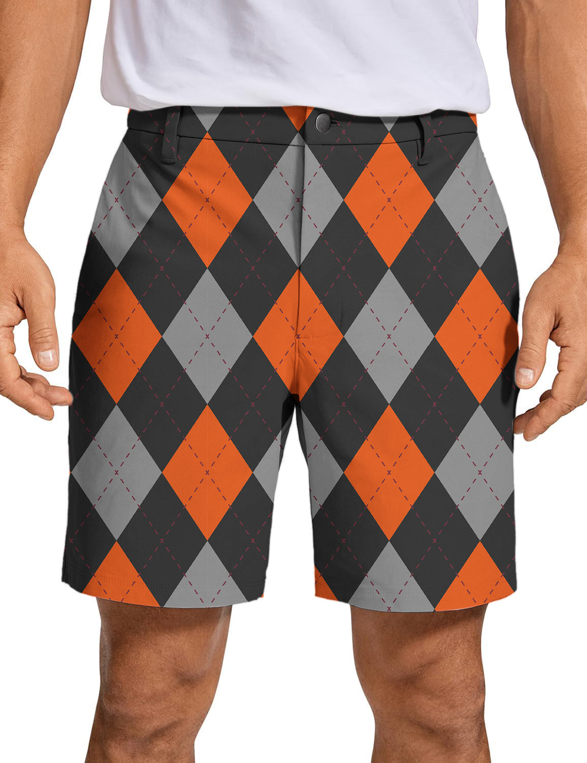 Men's Halloween Black Red Argyle Golf Shorts