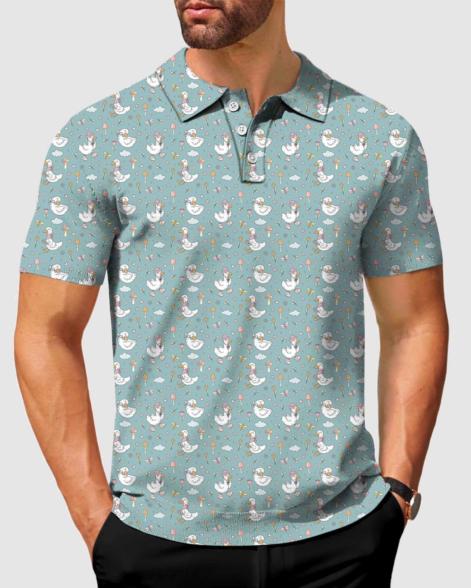 Men's Cute Duck Floral Polo