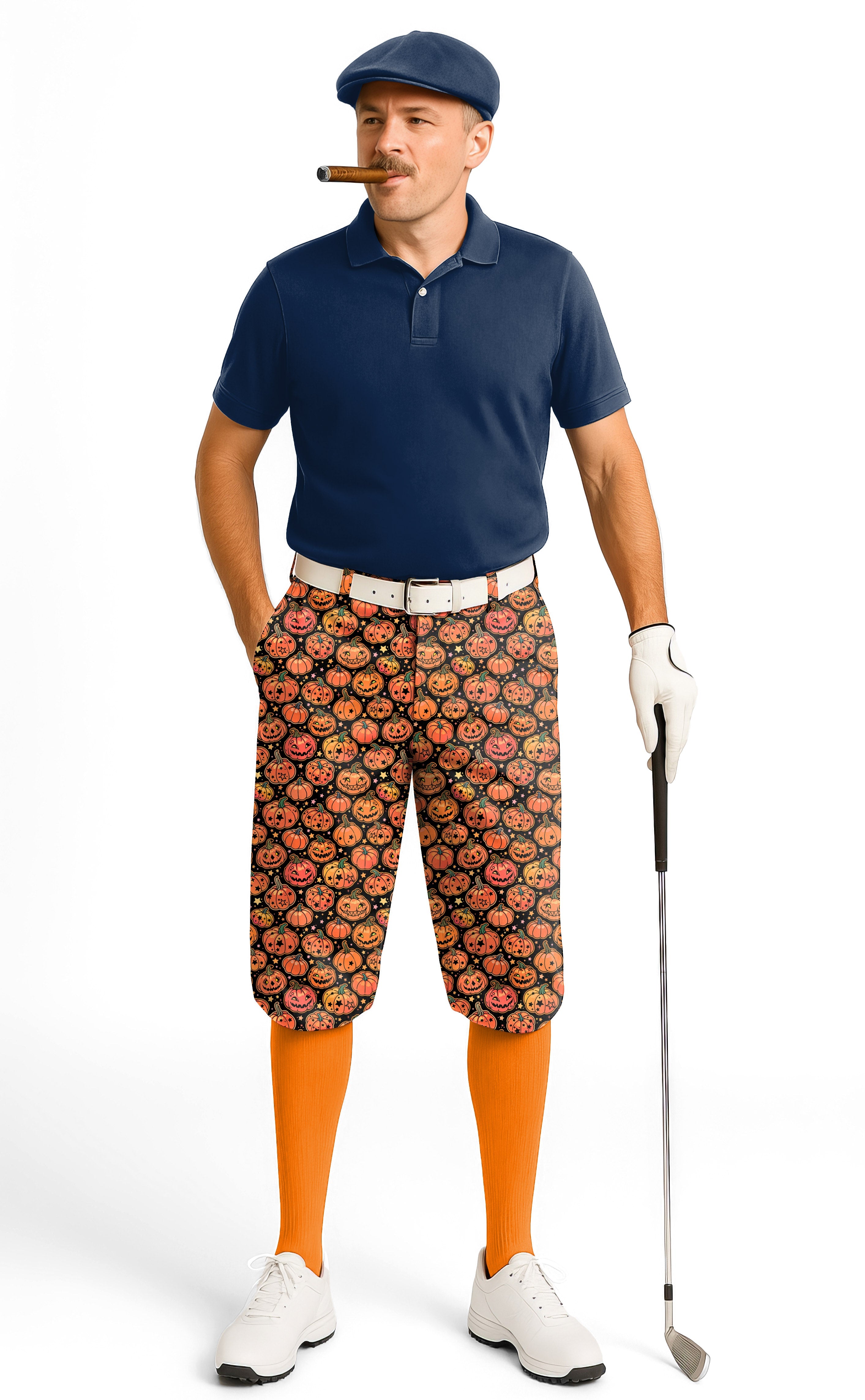 Men's Halloween Star Pumpkin golf knickers with snug ankle cuffs and wrinkle-resistant performance fabric