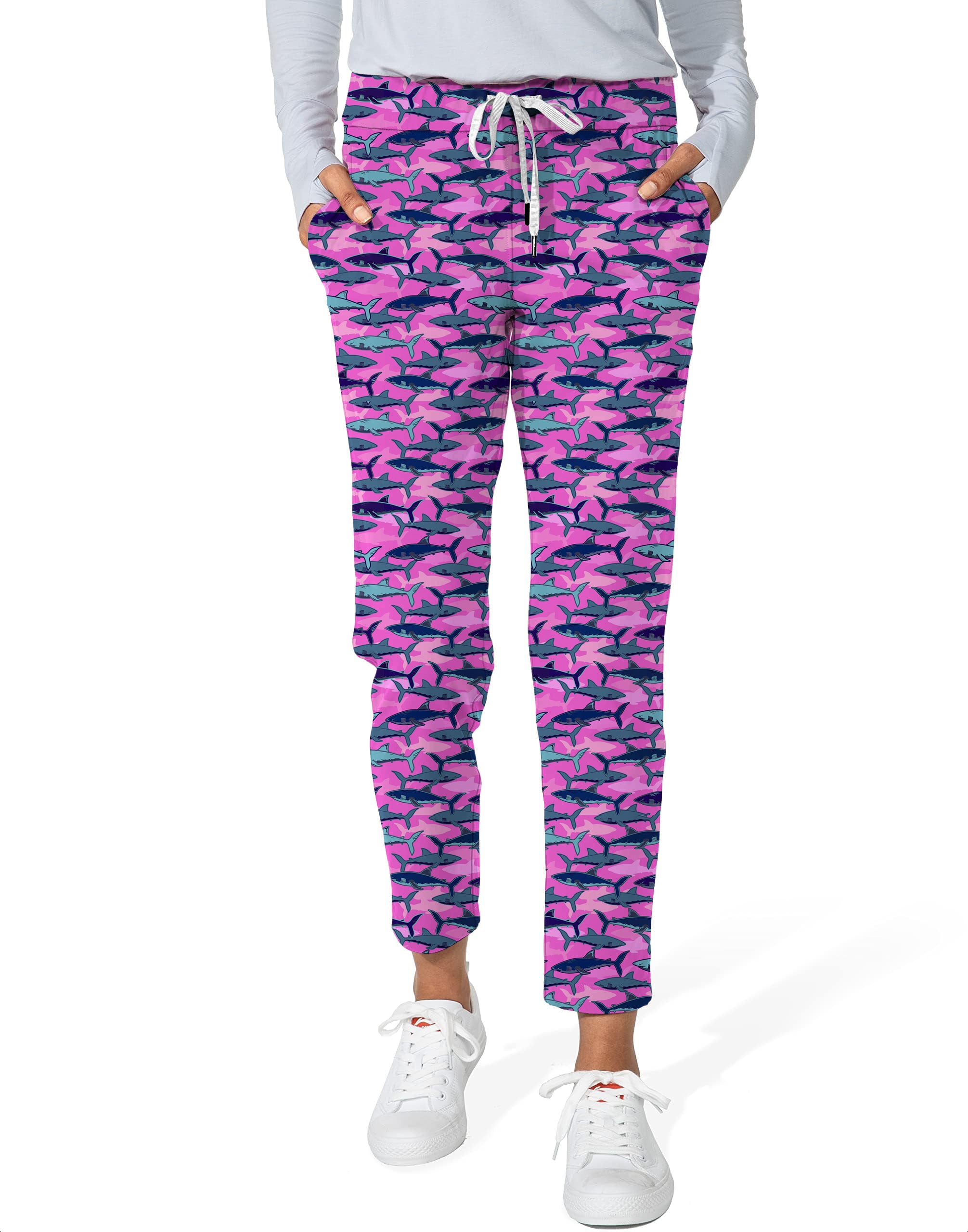 Electric Sharks Pink-Women's 7/8 Stretch Ankle Golf Pants