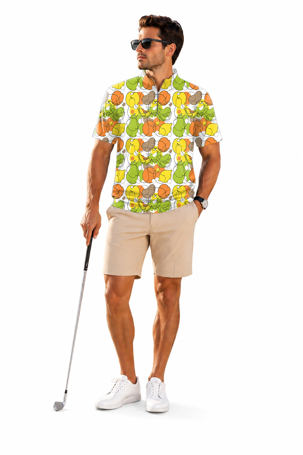Men's Short Sleeve Quarter Zip Golf Pullover colorfull fruit Embroidery