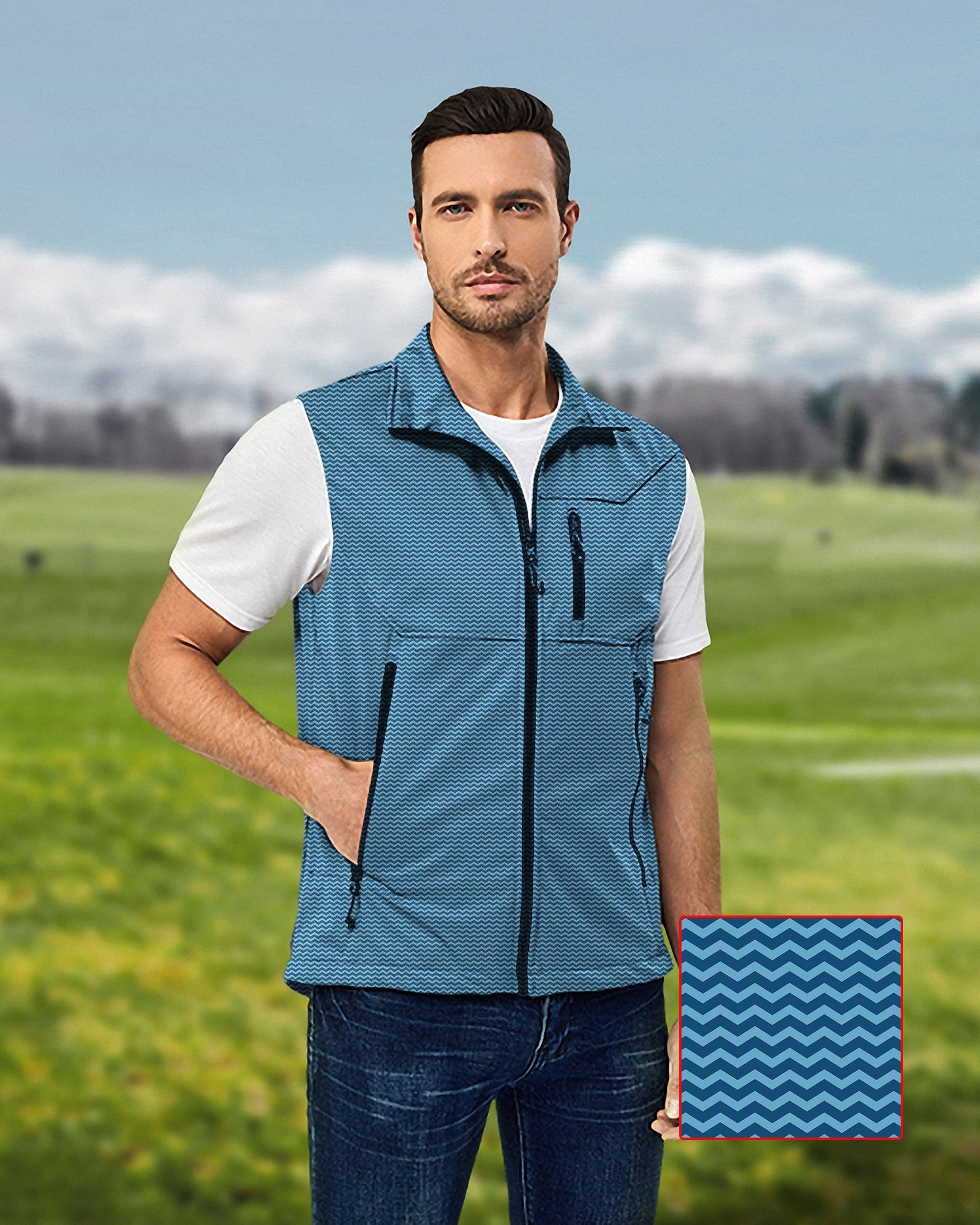 Men's Blue Waves lightweight softshell sleeveless jacket for golf, windproof and waterproof