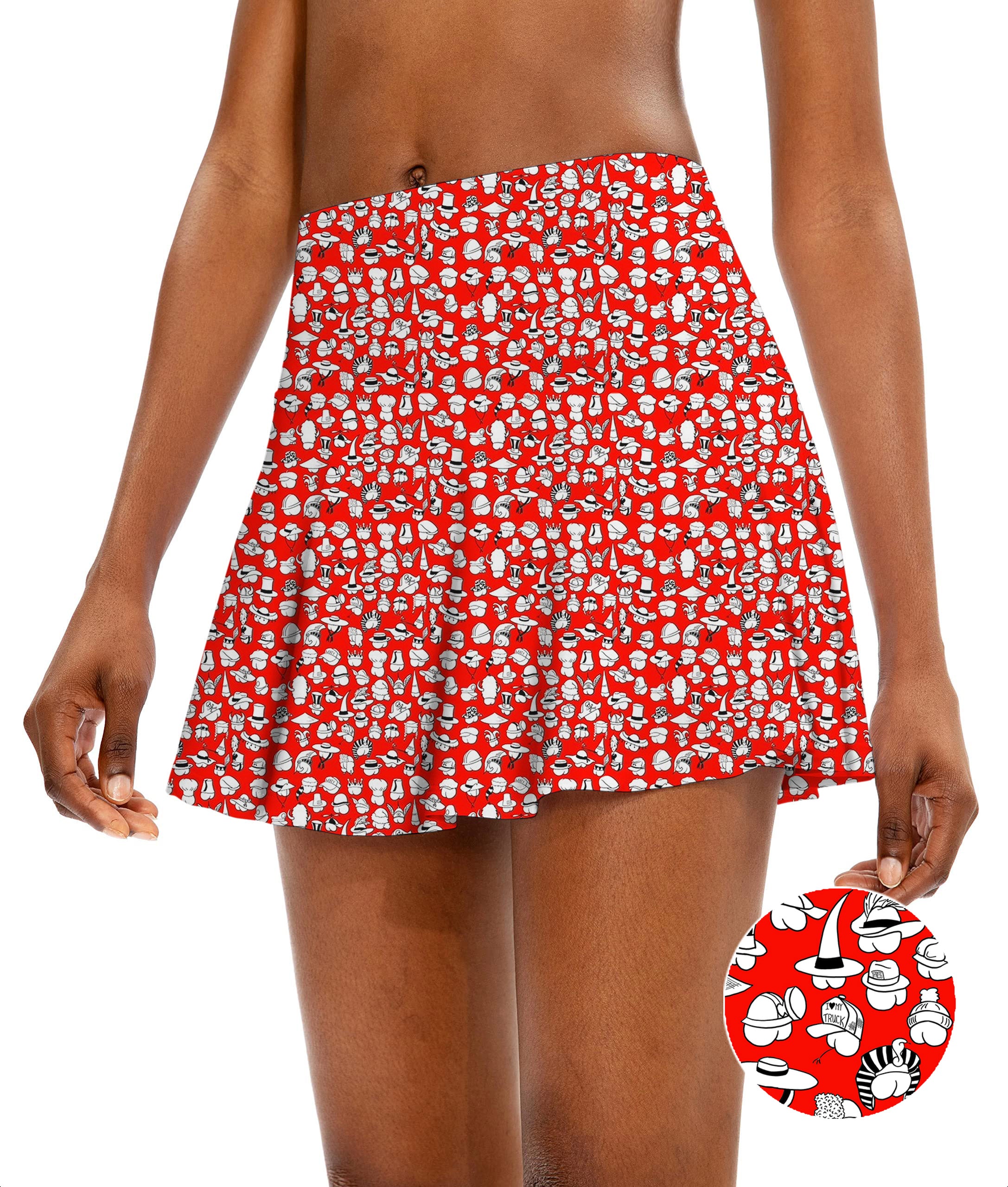 Red Versatile Hips Designer style Women's Athletic Golf Skorts Flared Skirts