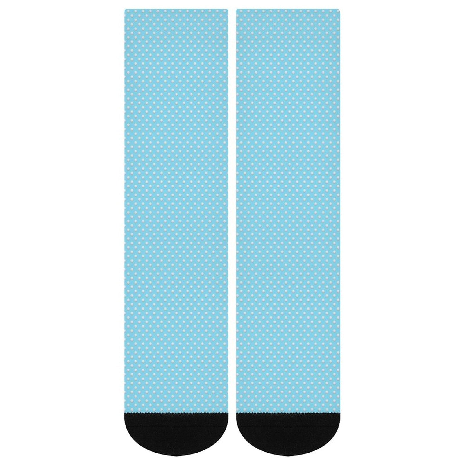 Light blue golf ball printed crew socks with black toes, made from soft polyester and spandex blend, ideal gift for men and women.