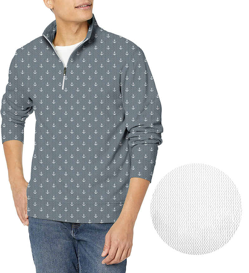 Gray Anchor men's golf waffle texture zipper pullover with anchor pattern