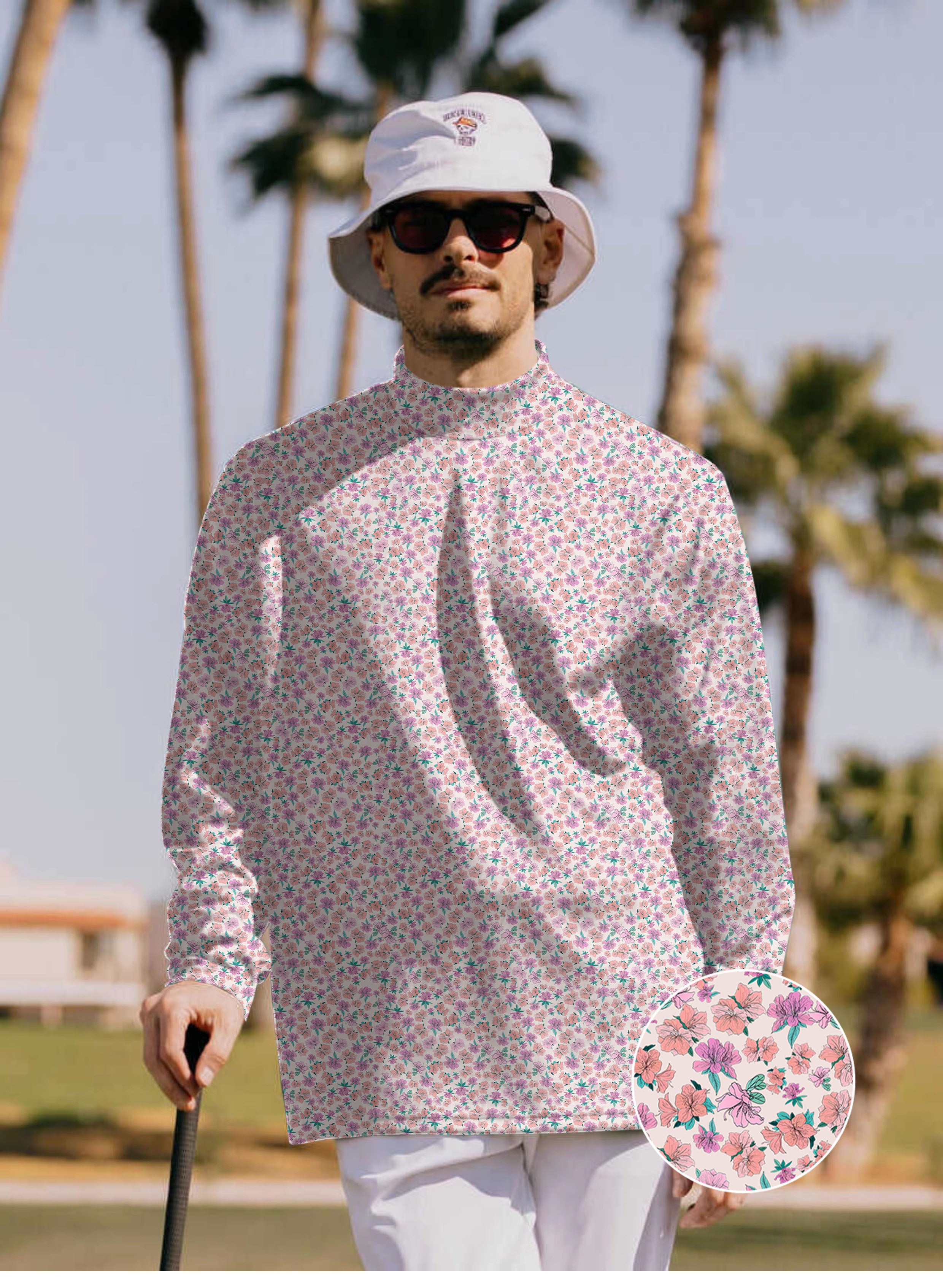 Men's Flower World Mock Neck Long/Short Sleeve Golf Tops