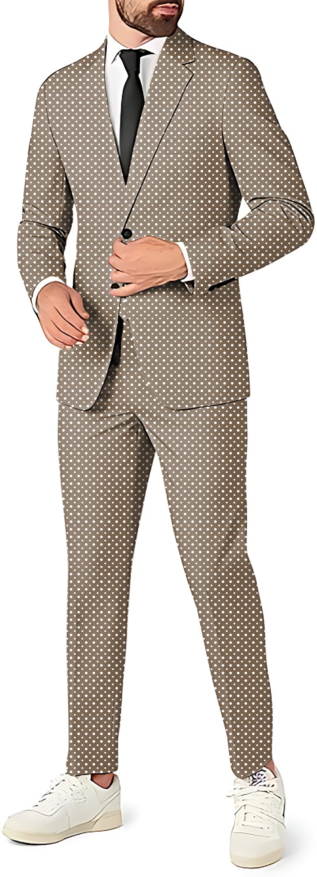 white polka dot brown Men's Party Costumes-Theme Party 2 or 3pcs Suit set-Blazer Pants & Vest