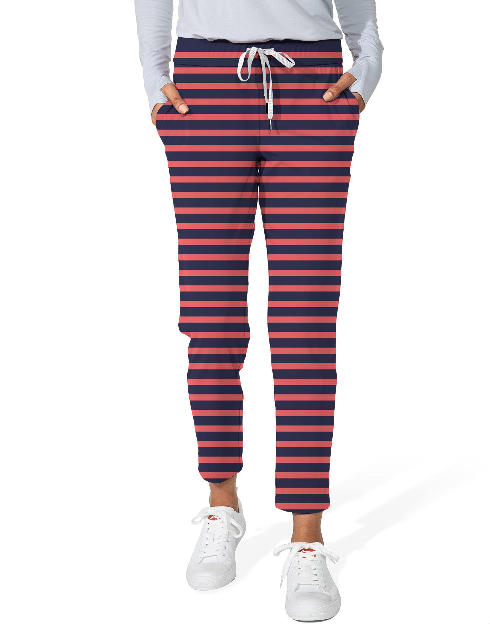 Navy Red Stripes-Women's 7/8 Stretch Ankle Golf Pants