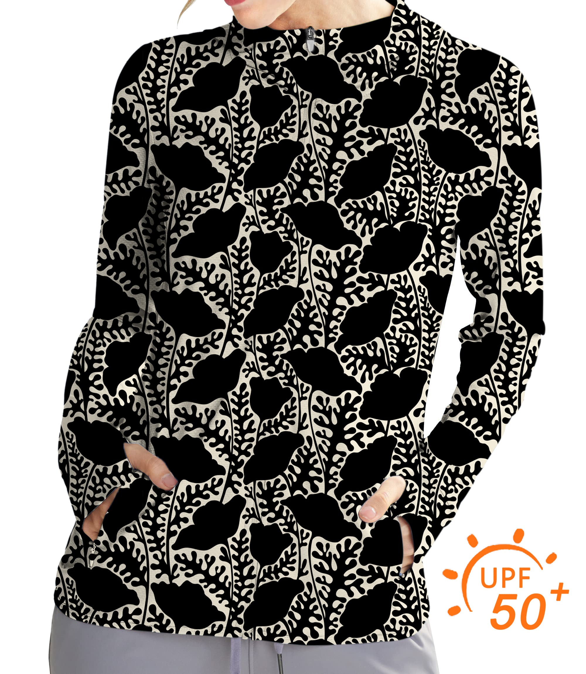 Women's Outdoor Monochrome Bloom Golf Sun Protection Slim Fit zip hoodies