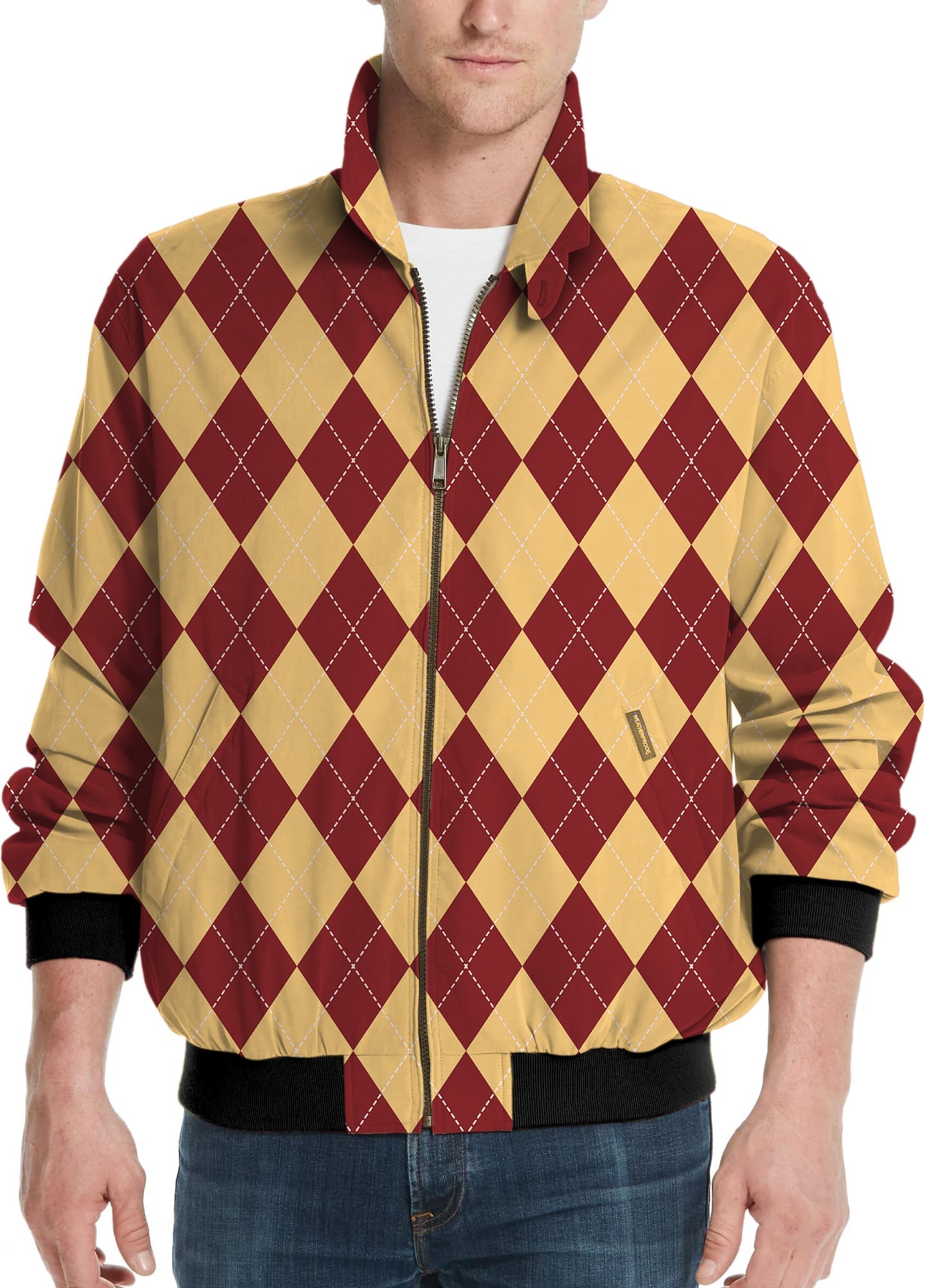 yellow red argyle men's golf windbreaker jacket with custom logo option