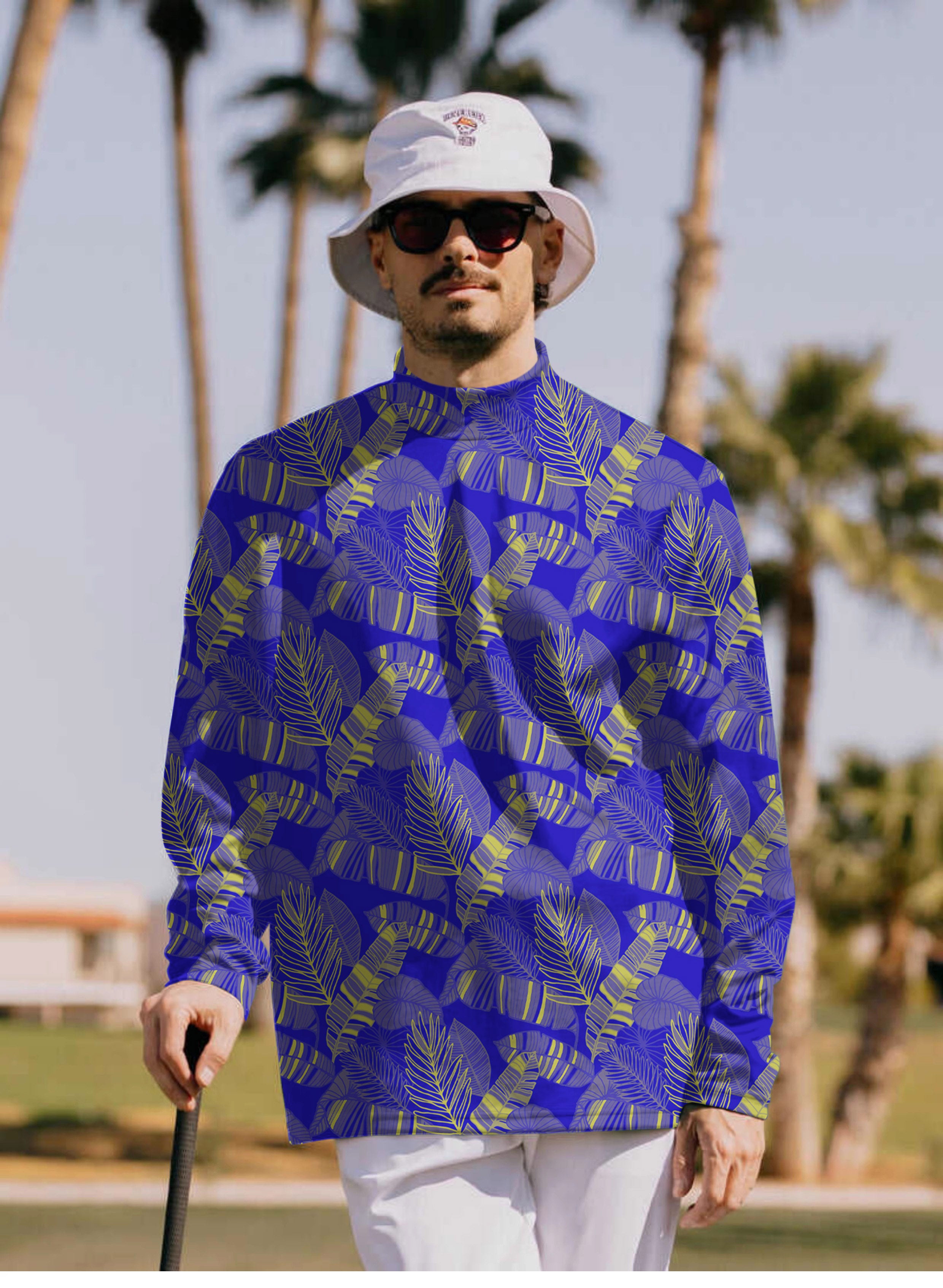 Men's palms yellow Pullover High neck Long/Short sleeve T-Shirt