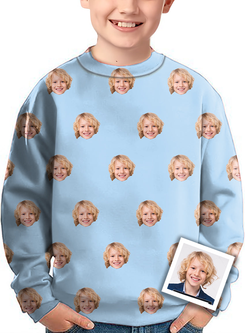 Custom Photo Funny Face Crewneck Pullover Kids Ugly Sweater