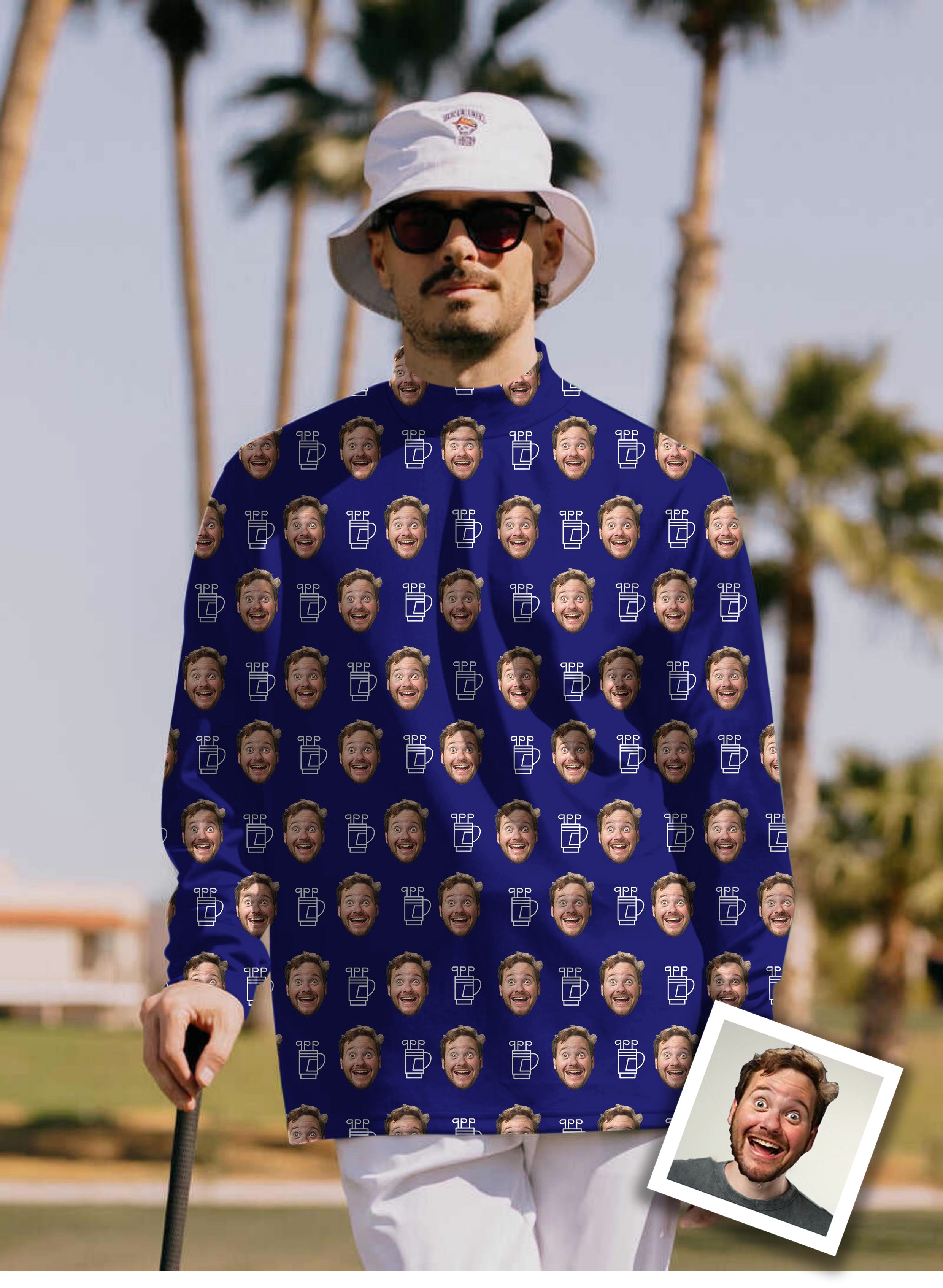 Custom Photo Funny Face Pullover High neck Long/Short sleeve T-Shirt Gift