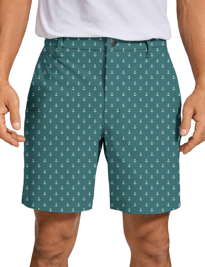 Men's lime anchor golf shorts with quick-dry, lightweight fabric and unique anchor pattern design