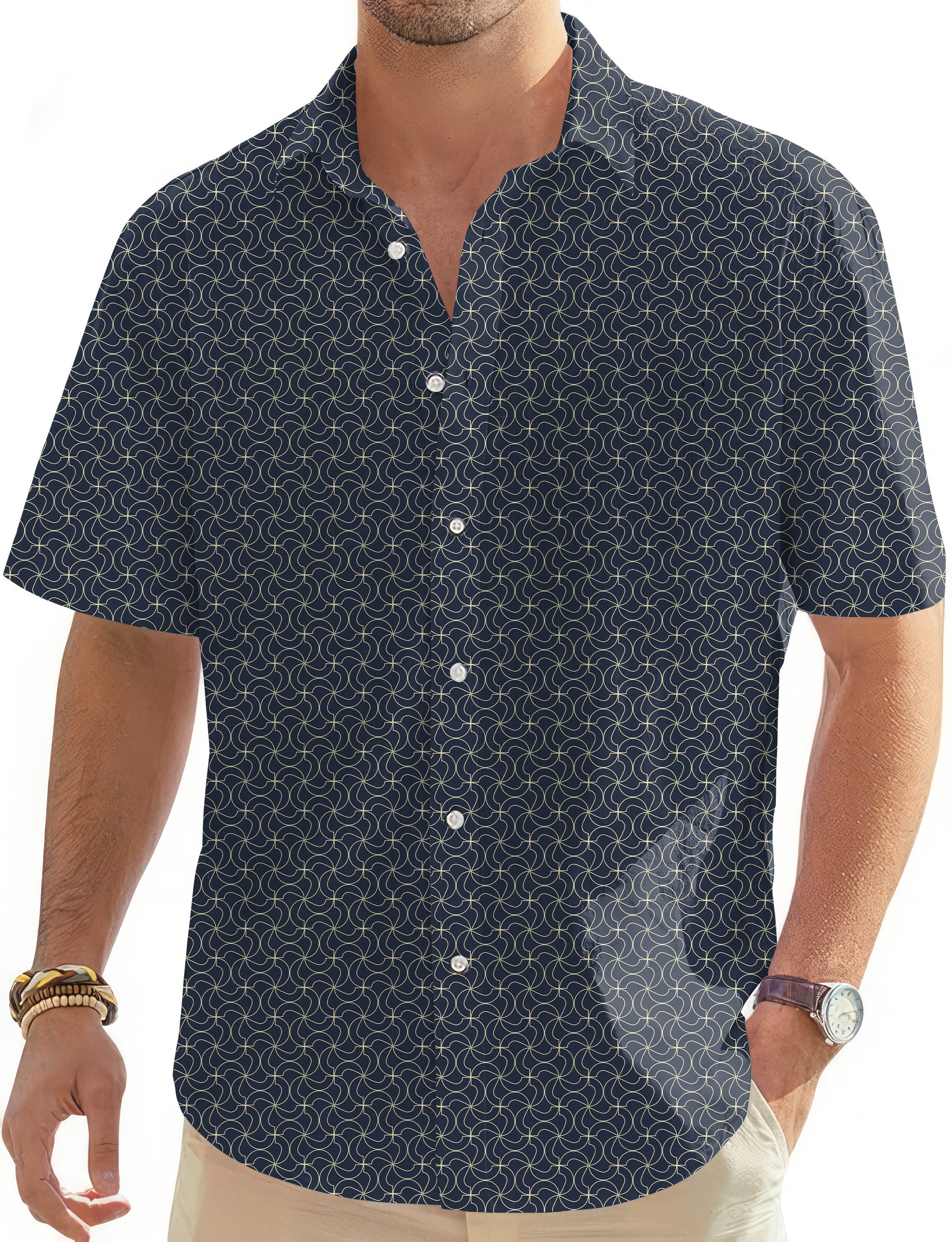 navy blue floral-Men's Golf Hawaiian Shirts Button Down Shirt limited edition