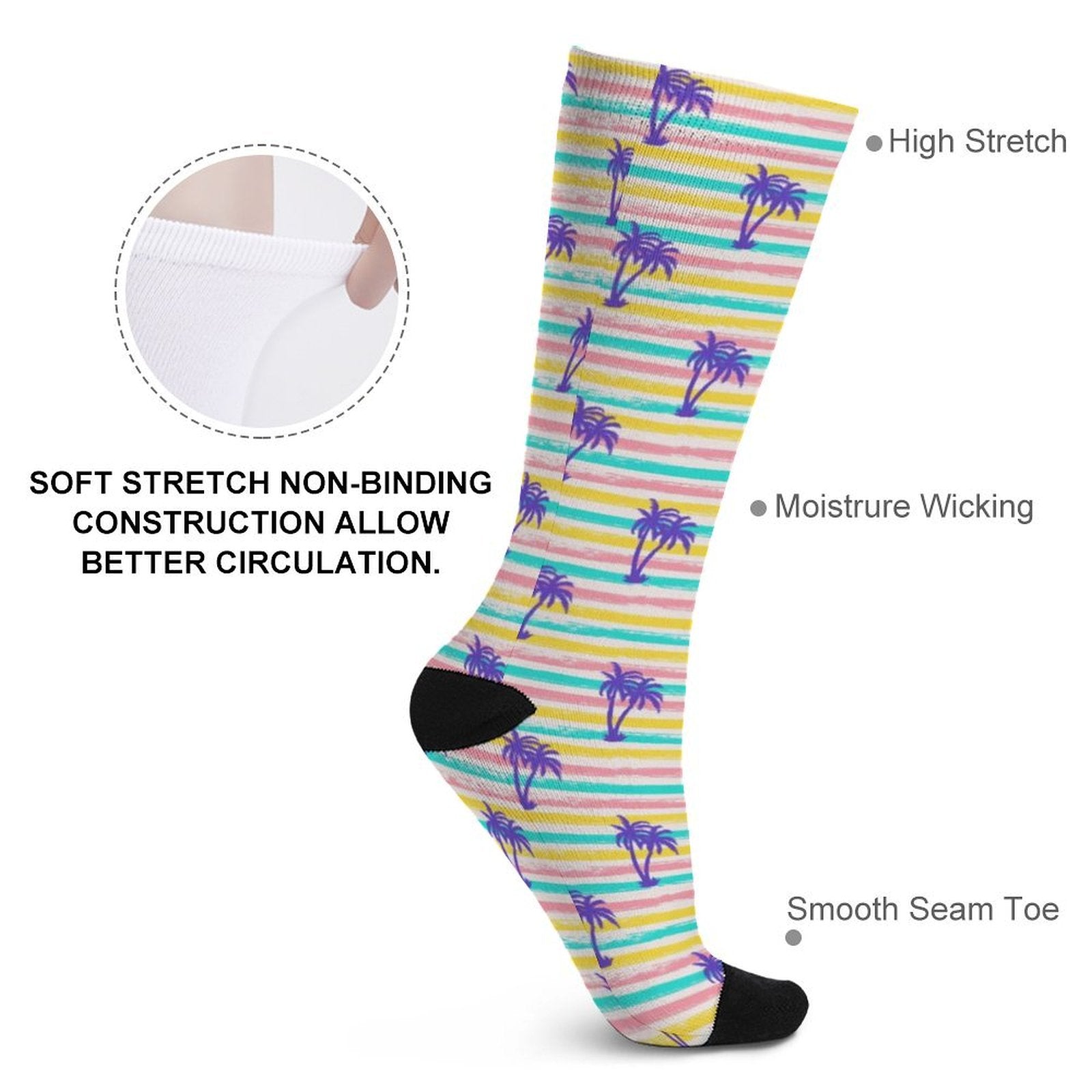 Striped Summer Palm tree Prined socks Gifts for Men Women