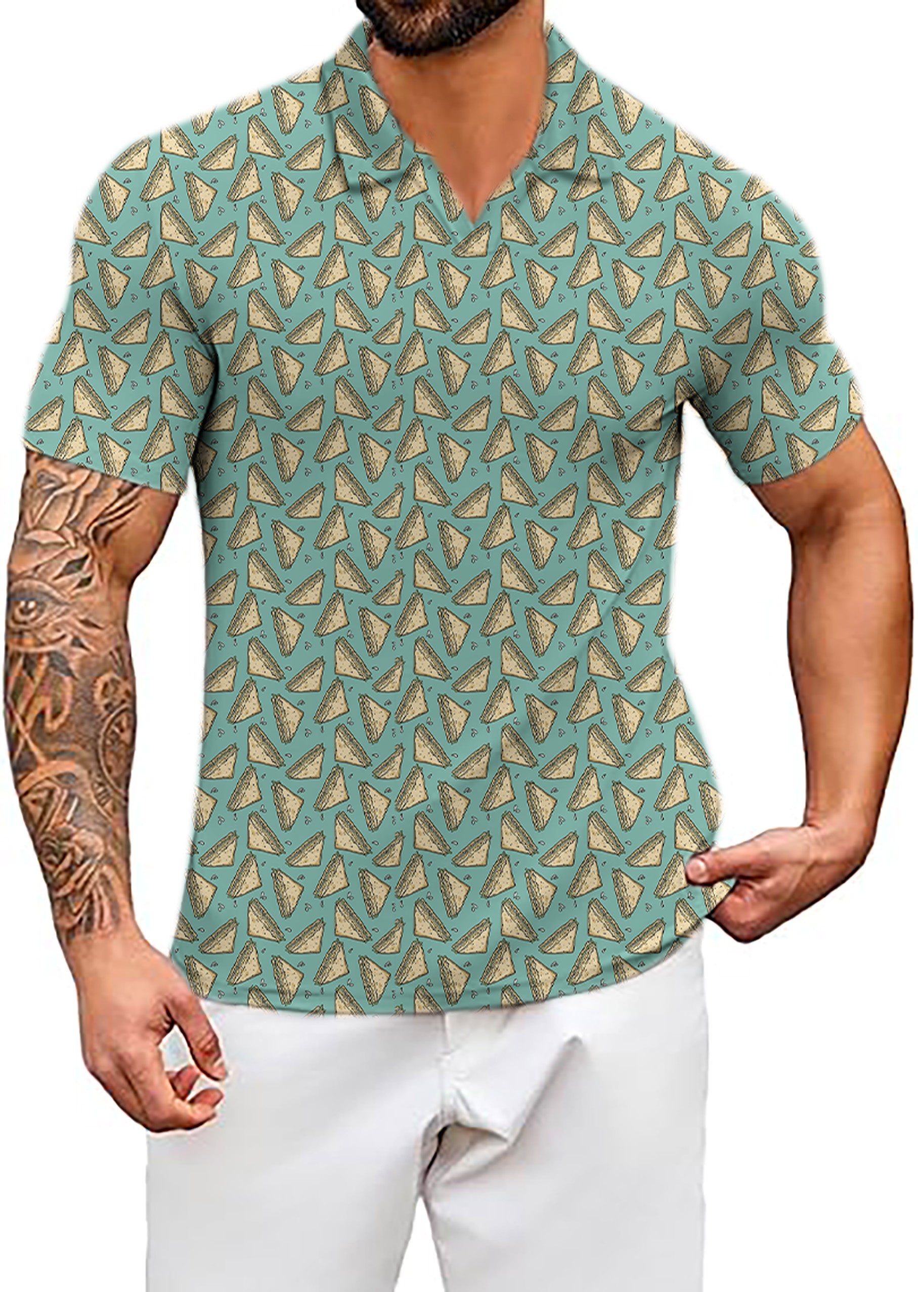 Men's Sandwich V Neck Golf Polo Shirts