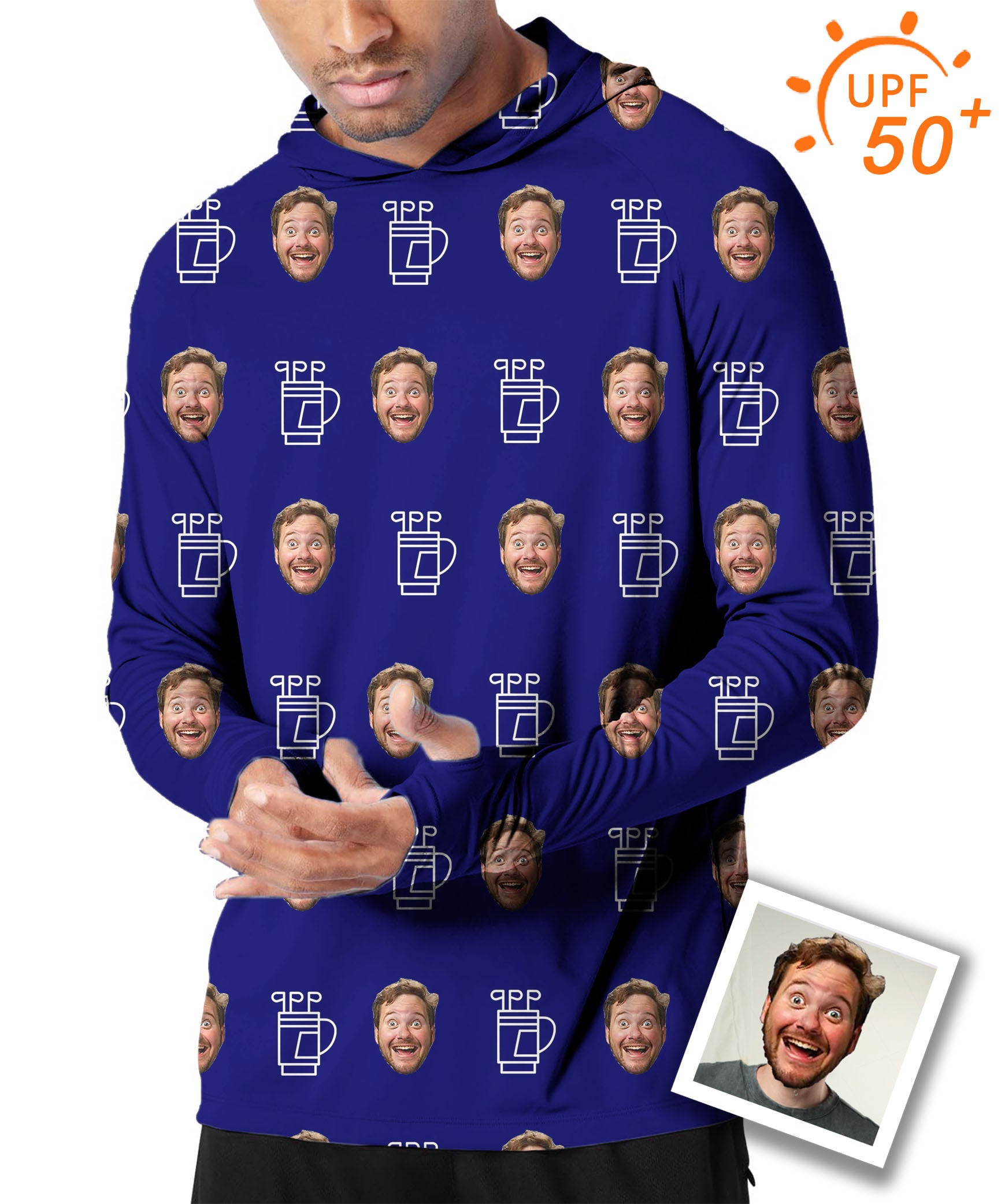 Custom Photo Funny Face Men's Outdoor Golf Sun Protection Loose Fit hoodies Gift