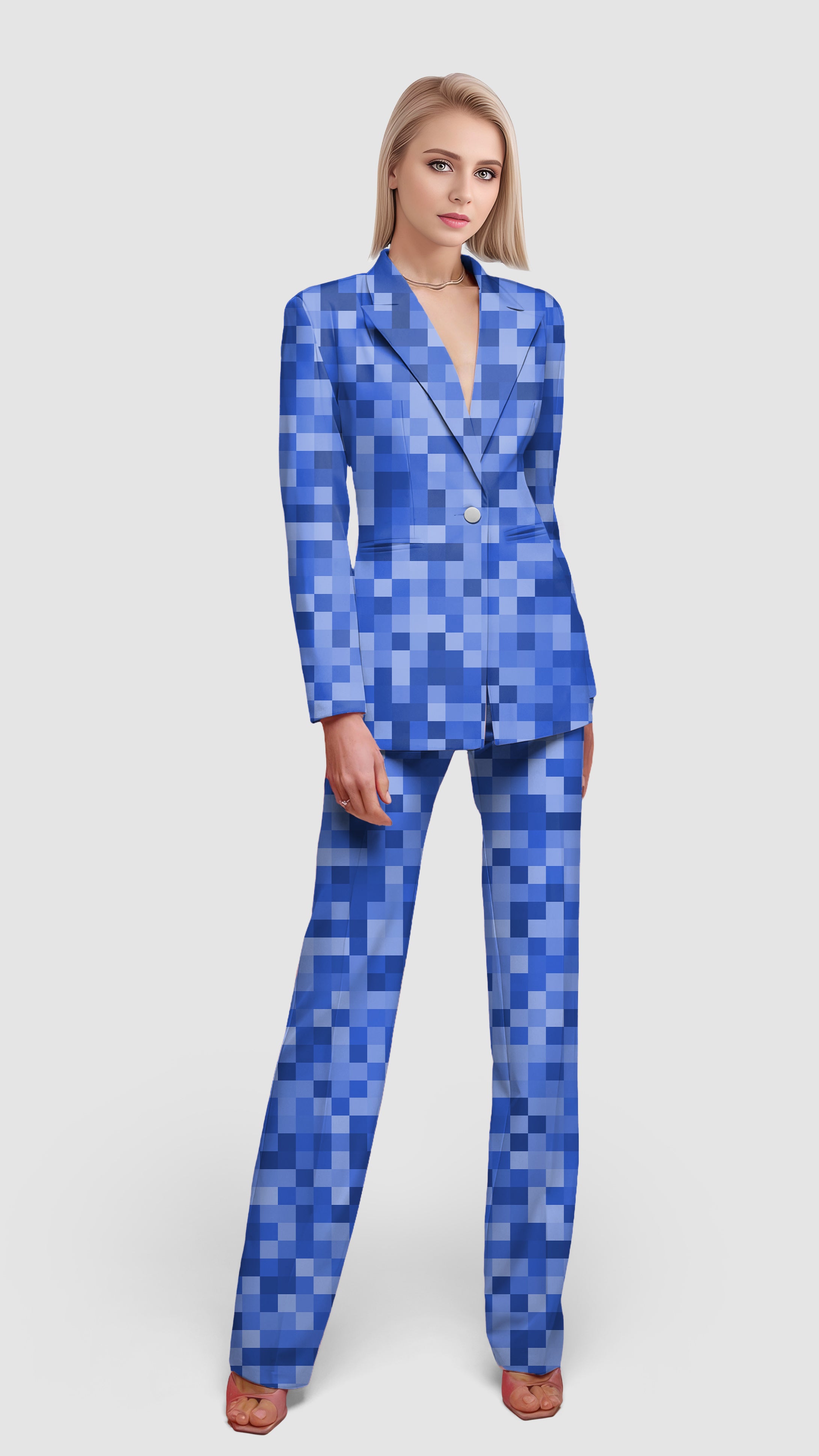 Navy blue Pixel Big Women's Blazer Casual Work Office Blazer Suit set