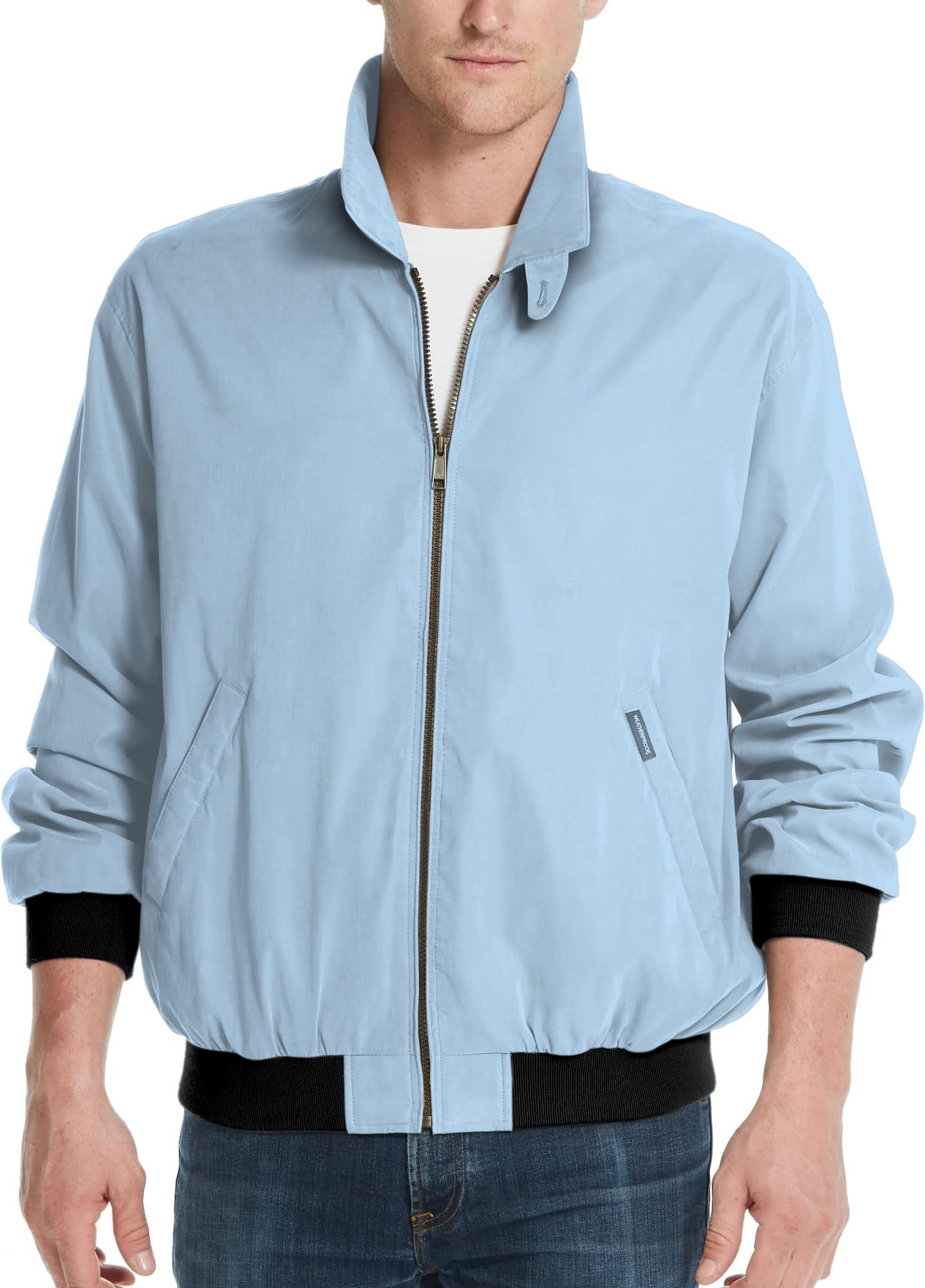 pure sky-Men's light blue golf windbreaker jacket with zipper and black cuffs